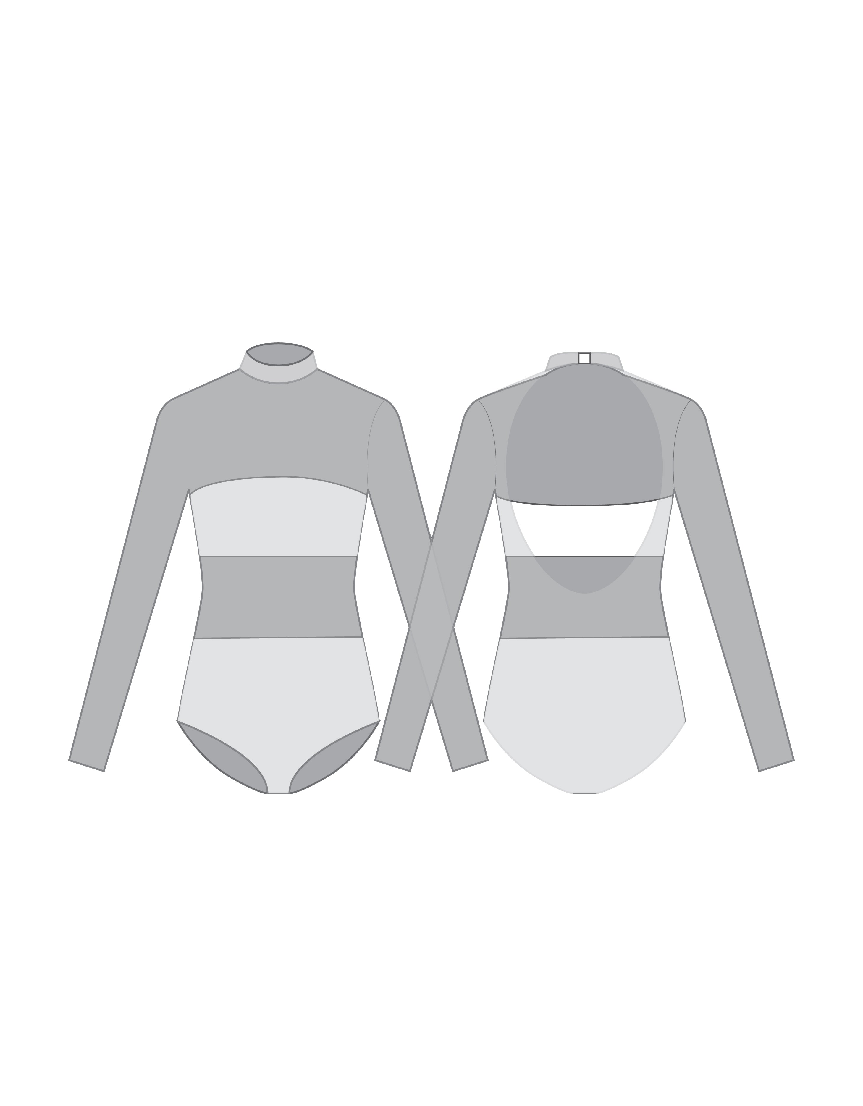 Custom Inked LS Tneck Open Back Mesh Leotard with Bandeau and Panty - Mesh & Lycra