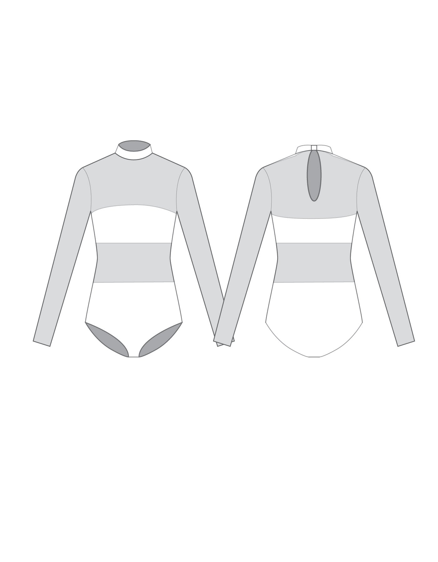 Custom Inked LS Tneck Keyhole Back Mesh Leotard with Bandeau and Panty - Lycra & Mesh