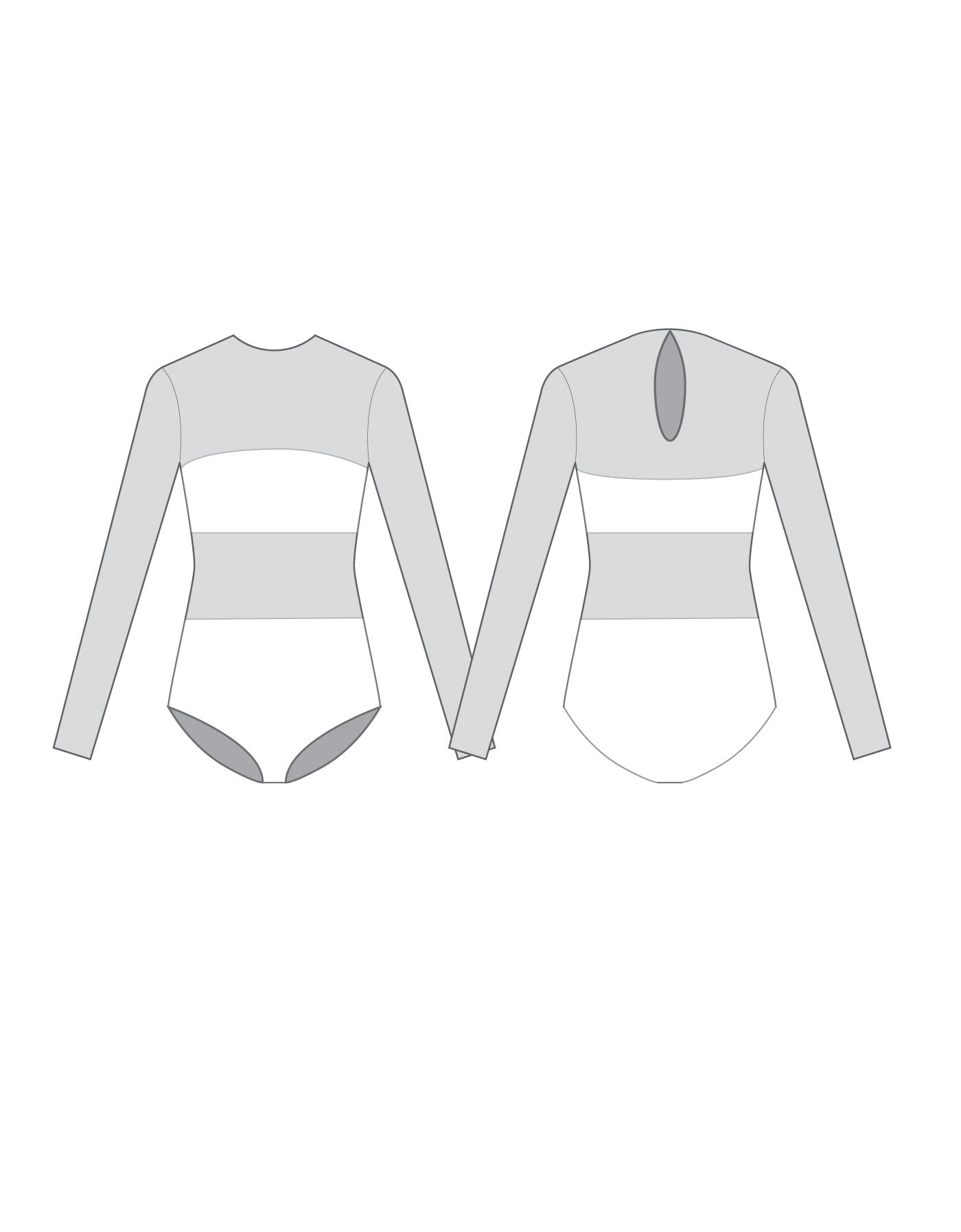 Custom Inked LS Keyhole Back Mesh Leotard with Bandeau and Panty - Lycra & Mesh