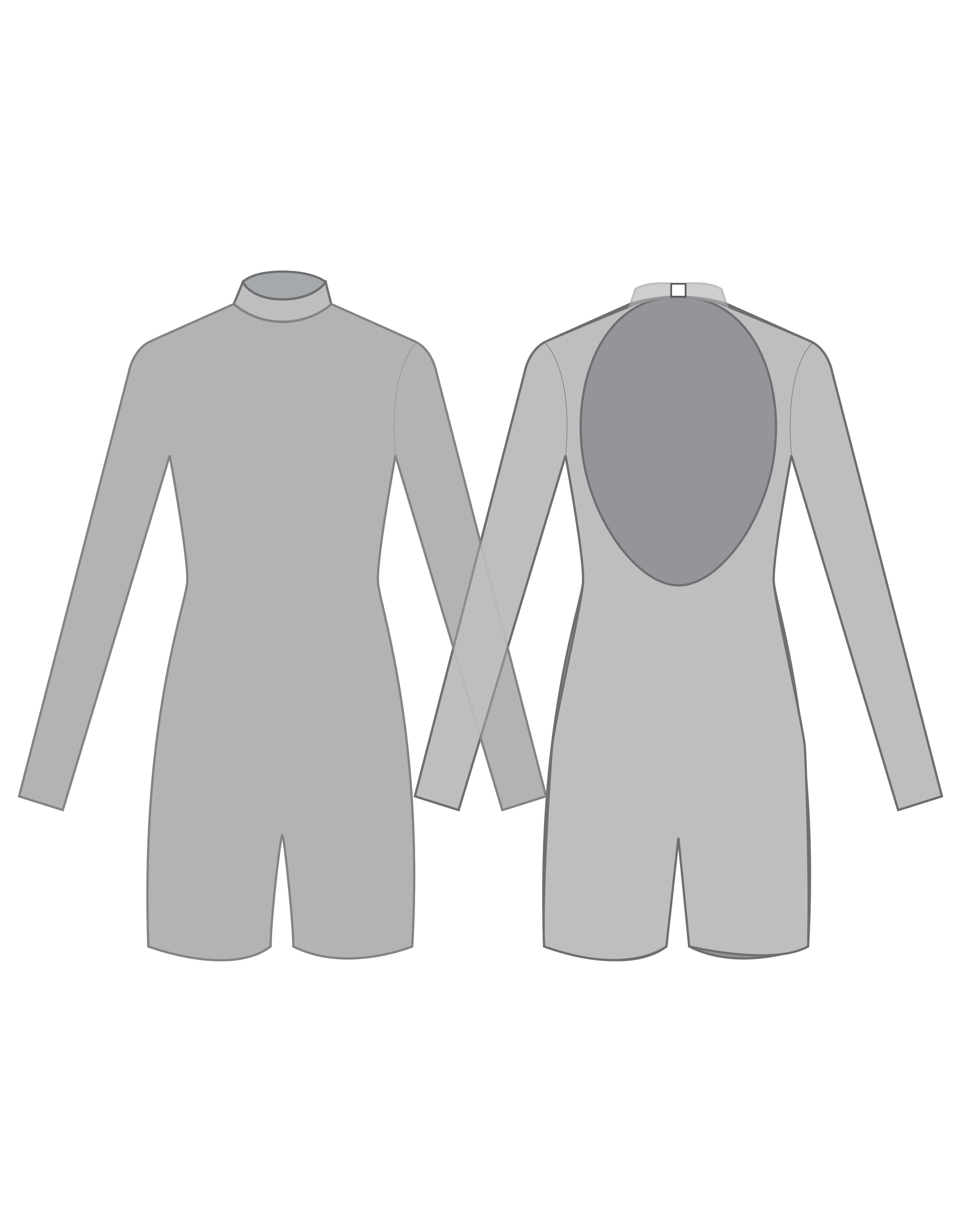 Custom Inked LS Tneck Open Back Mesh Bike Short Biketard with Bandeau and Panty - Lycra & Mesh