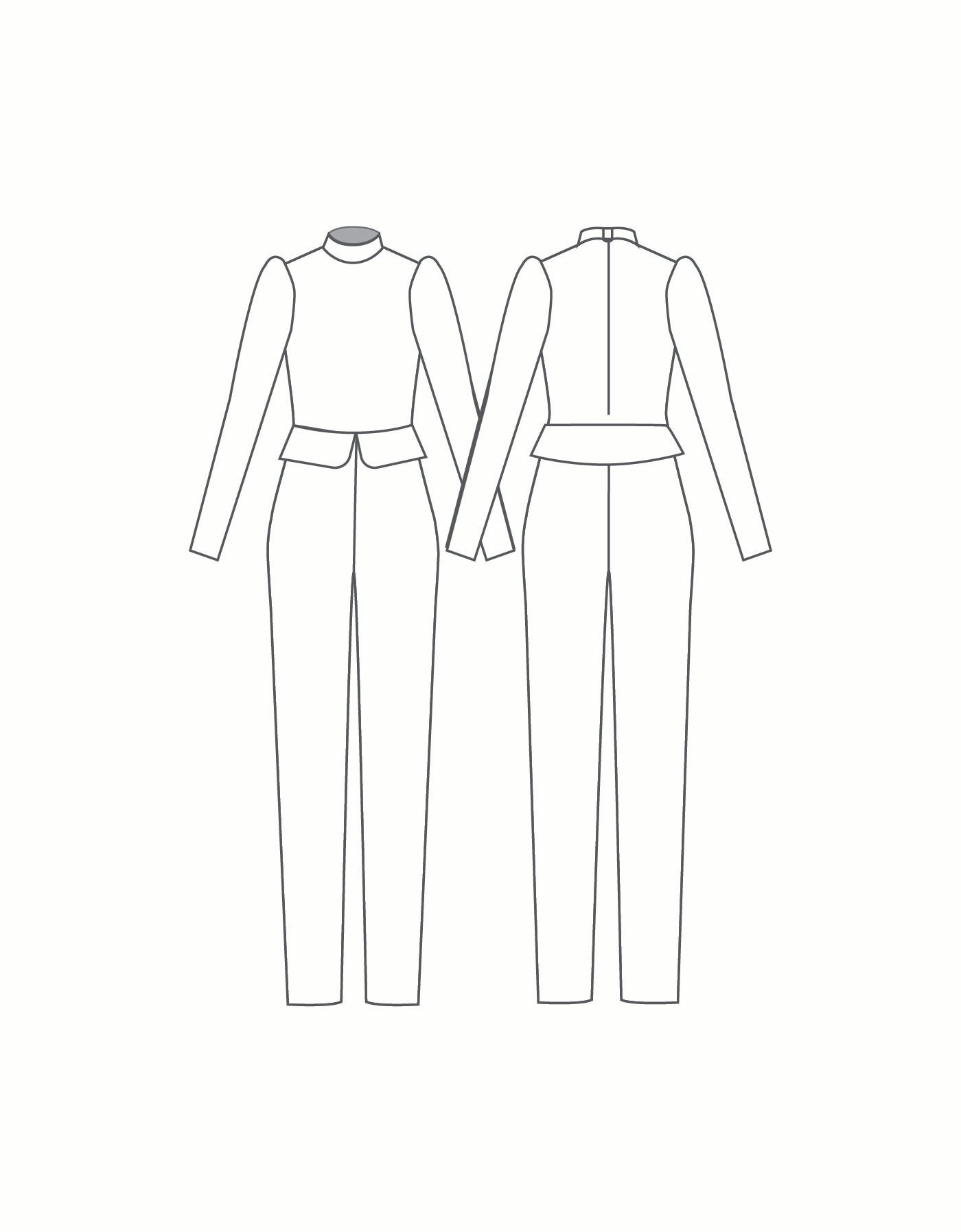 Custom Inked LS Puff Sleeve TNeck Zipper Back Unitard with Peplum and Straight Leg - Lycra