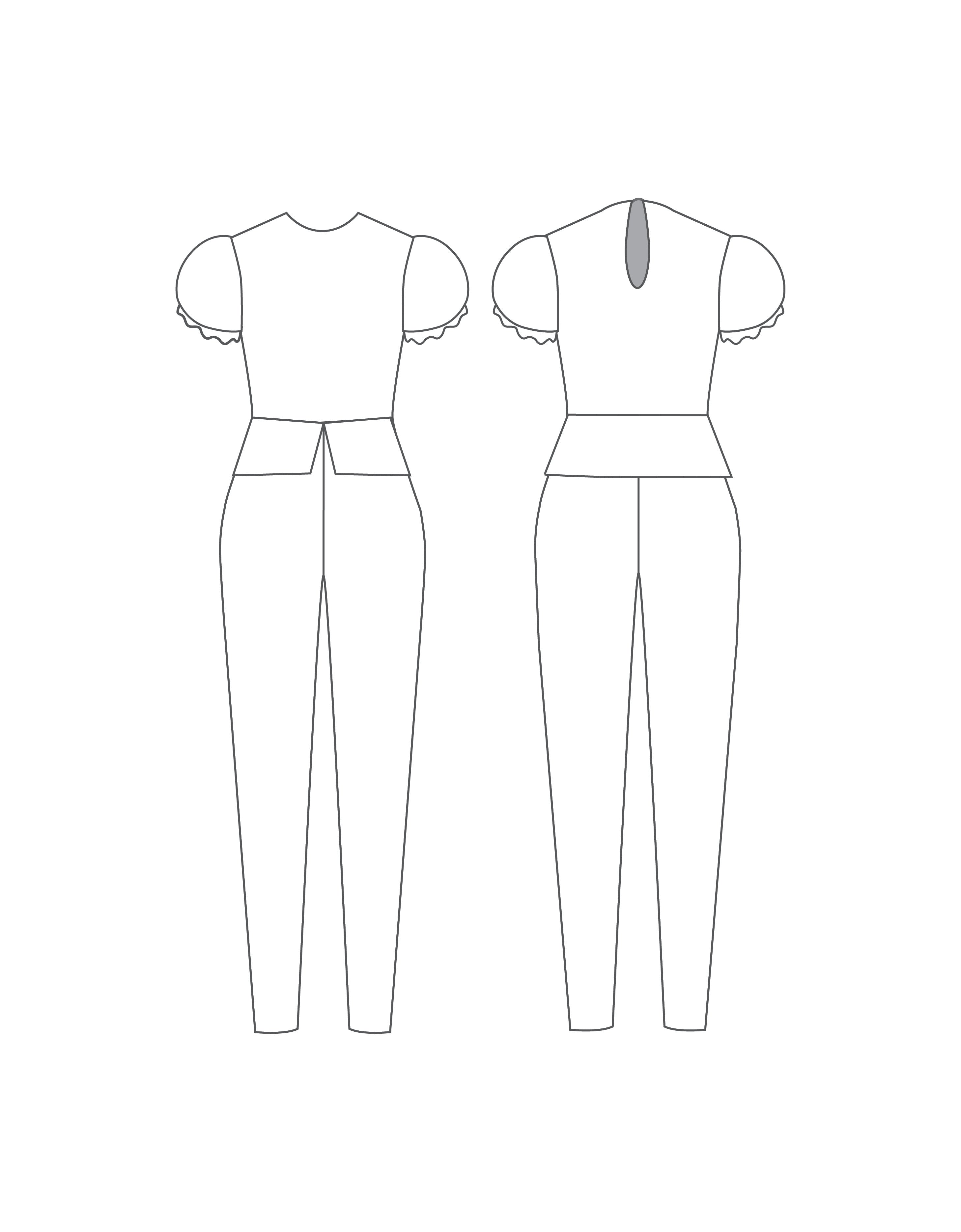 Custom Inked Puff Sleeve Round Neck Keyhole Unitard With Peplum - Lycra