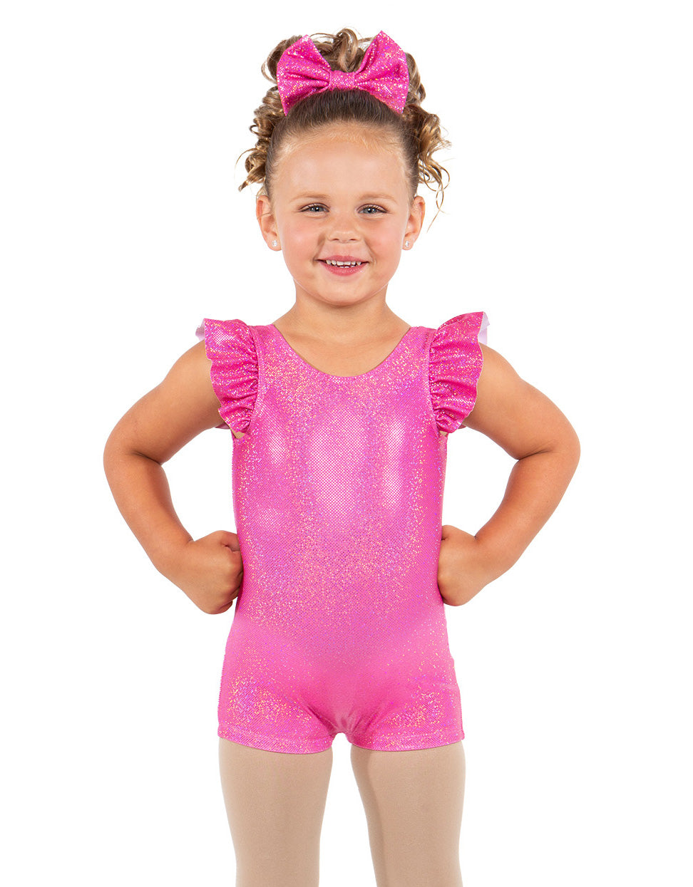 Solid Hologram Tank Biketard with Gather Sleeves