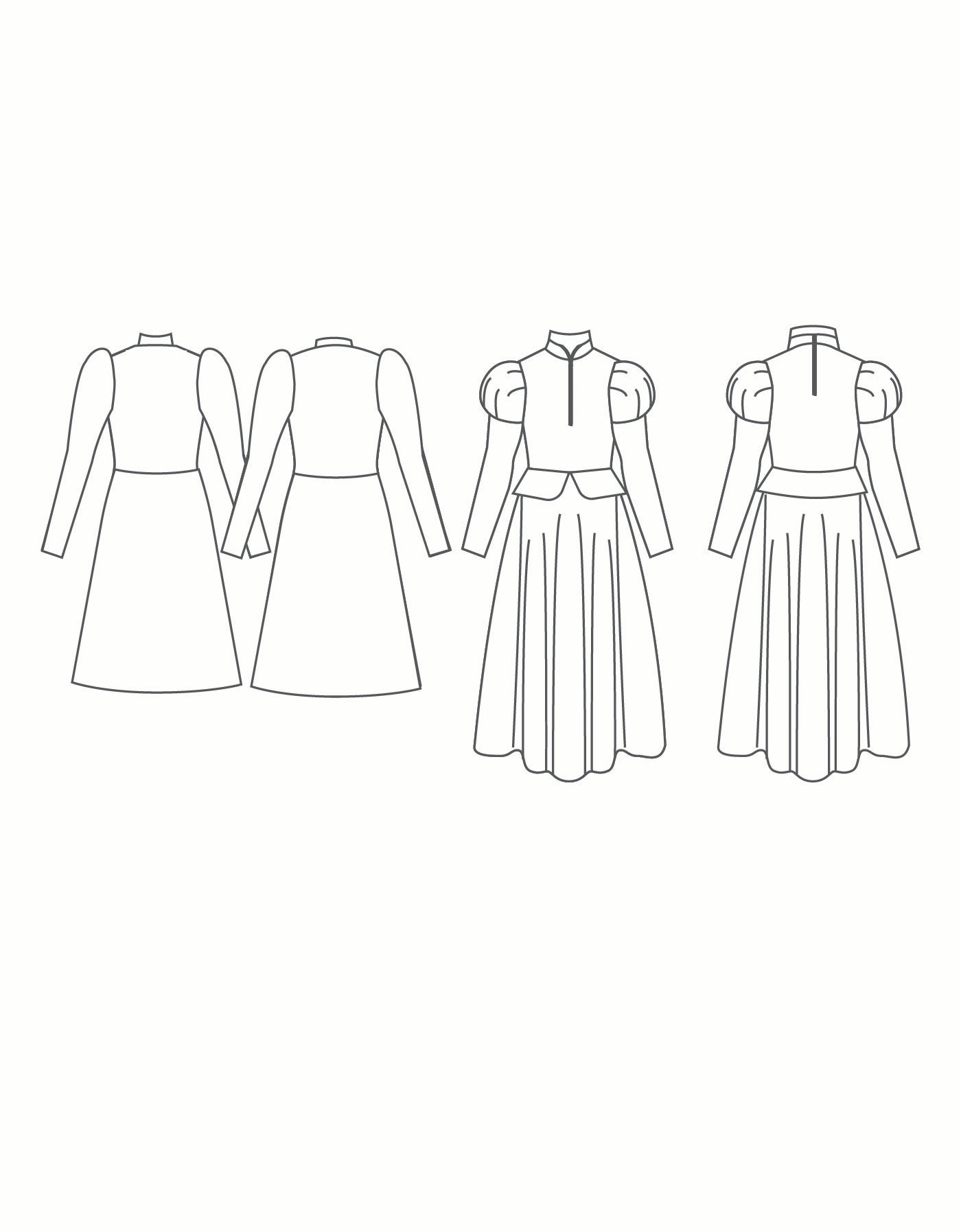 Custom Inked LS Puff Sleeve Convertible Bib Dress Zipper Front - Lycra & Chiffon