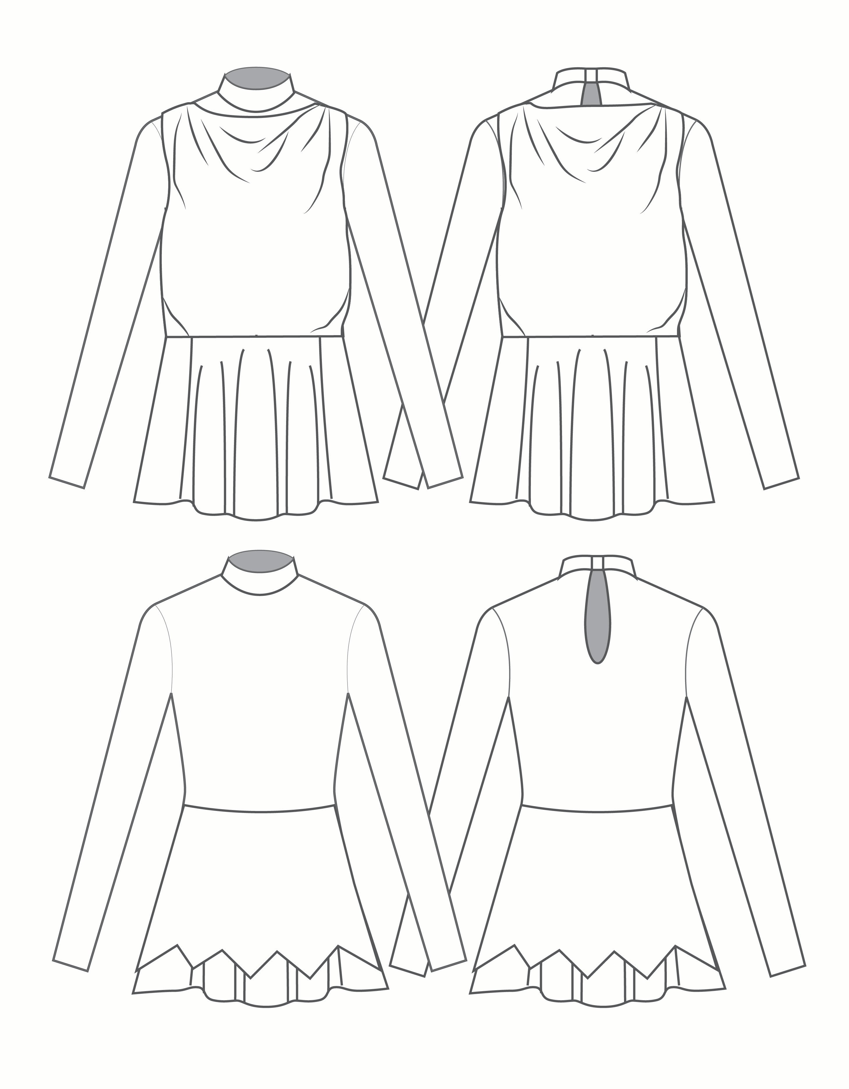 Custom Inked Double Skirt Convertible Bib Dress LS Tneck Keyhole - Lycra