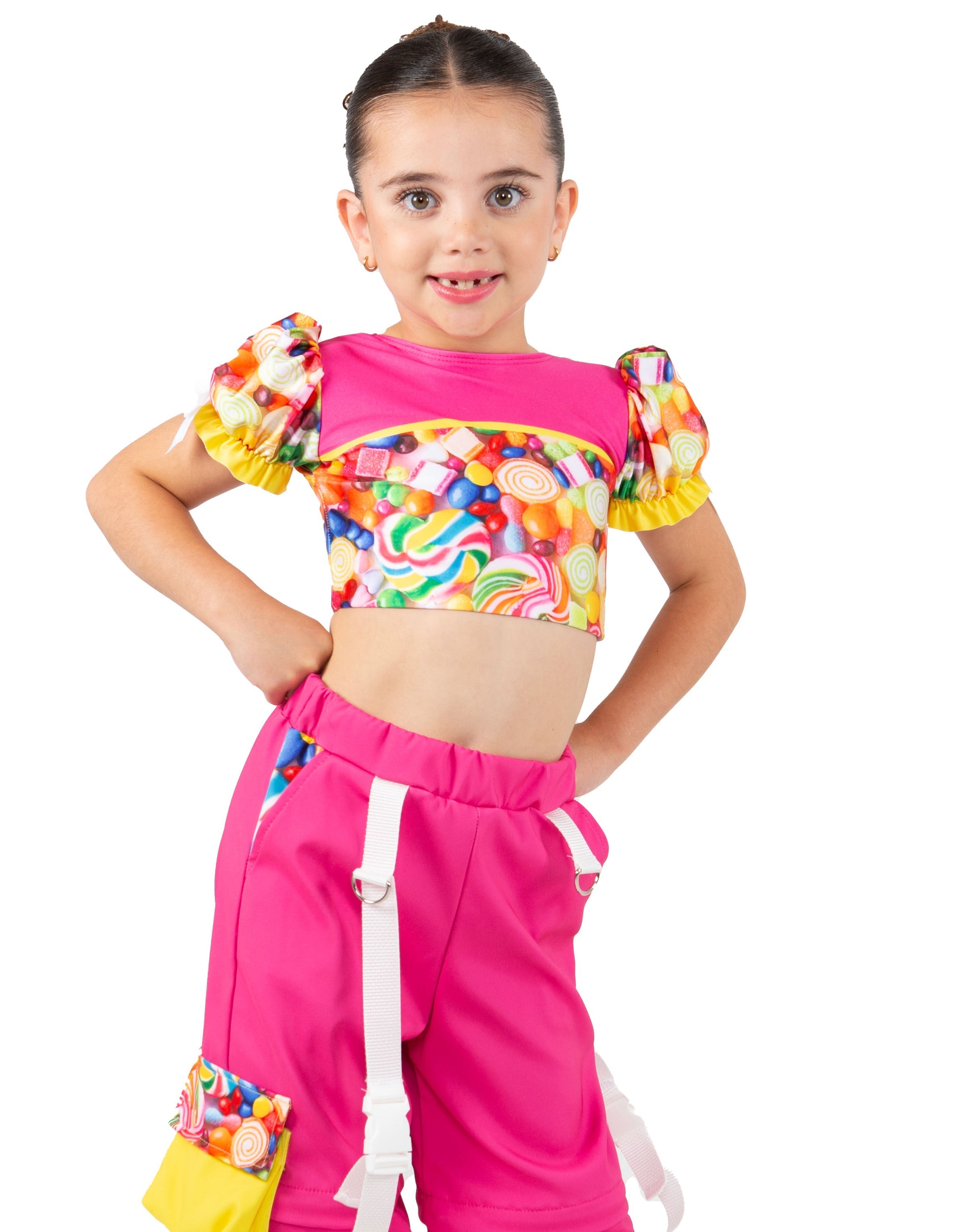 Candy Crush Puff Sleeve Crop Top