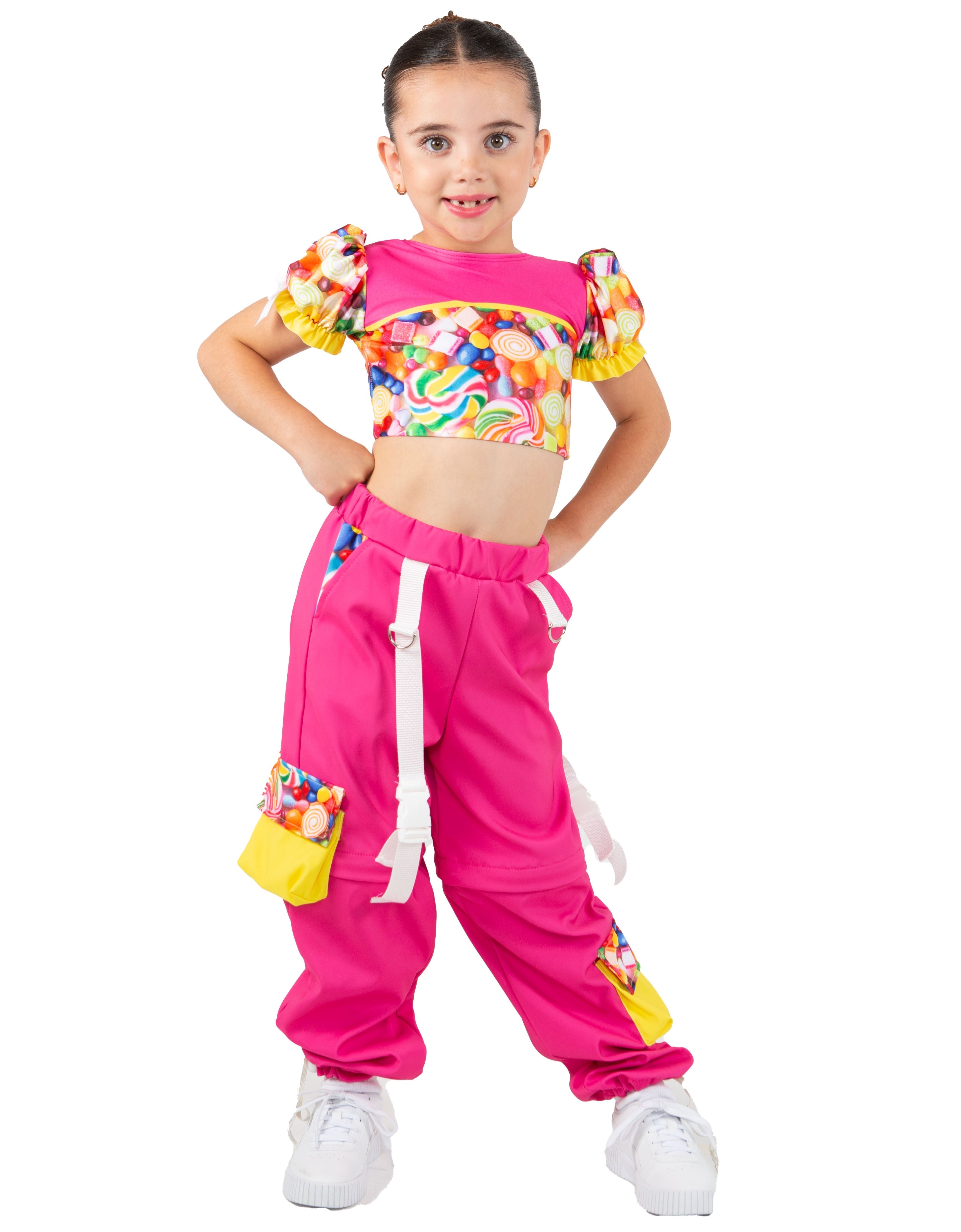 Candy Crush Zipper Cargo Pants with Straps