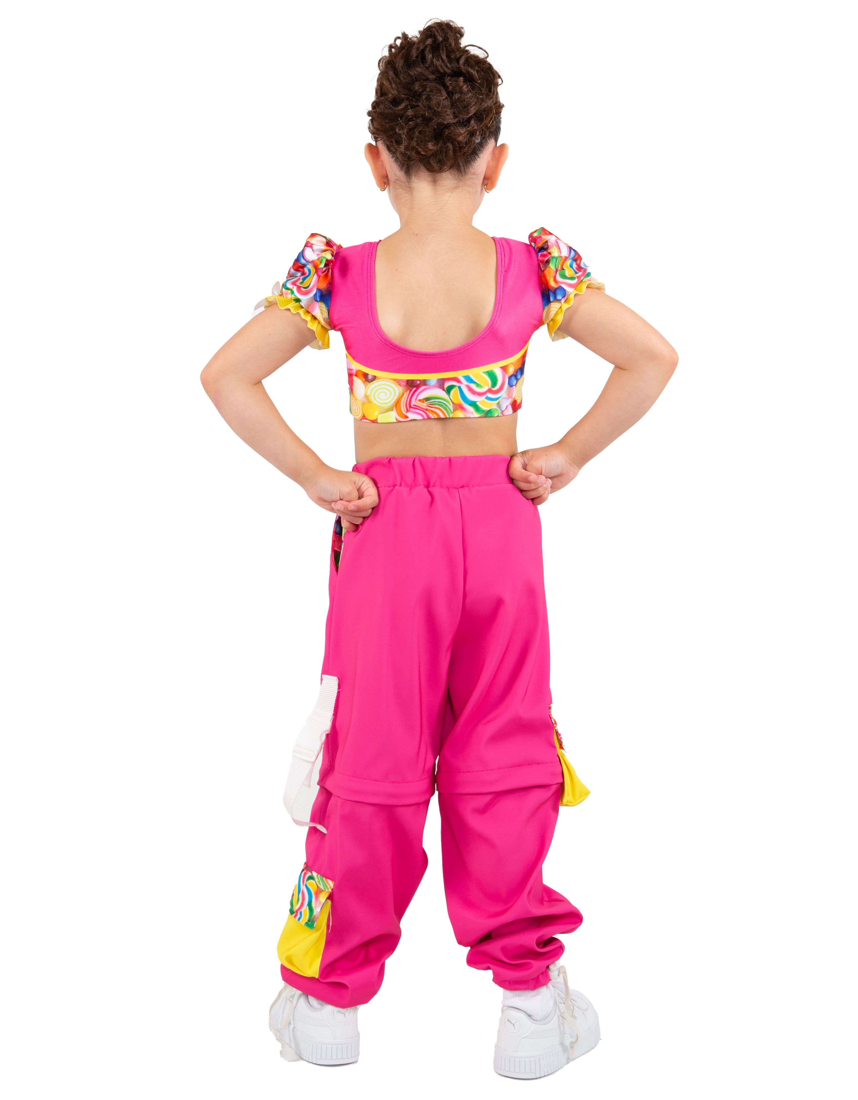 Candy Crush Zipper Cargo Pants with Straps