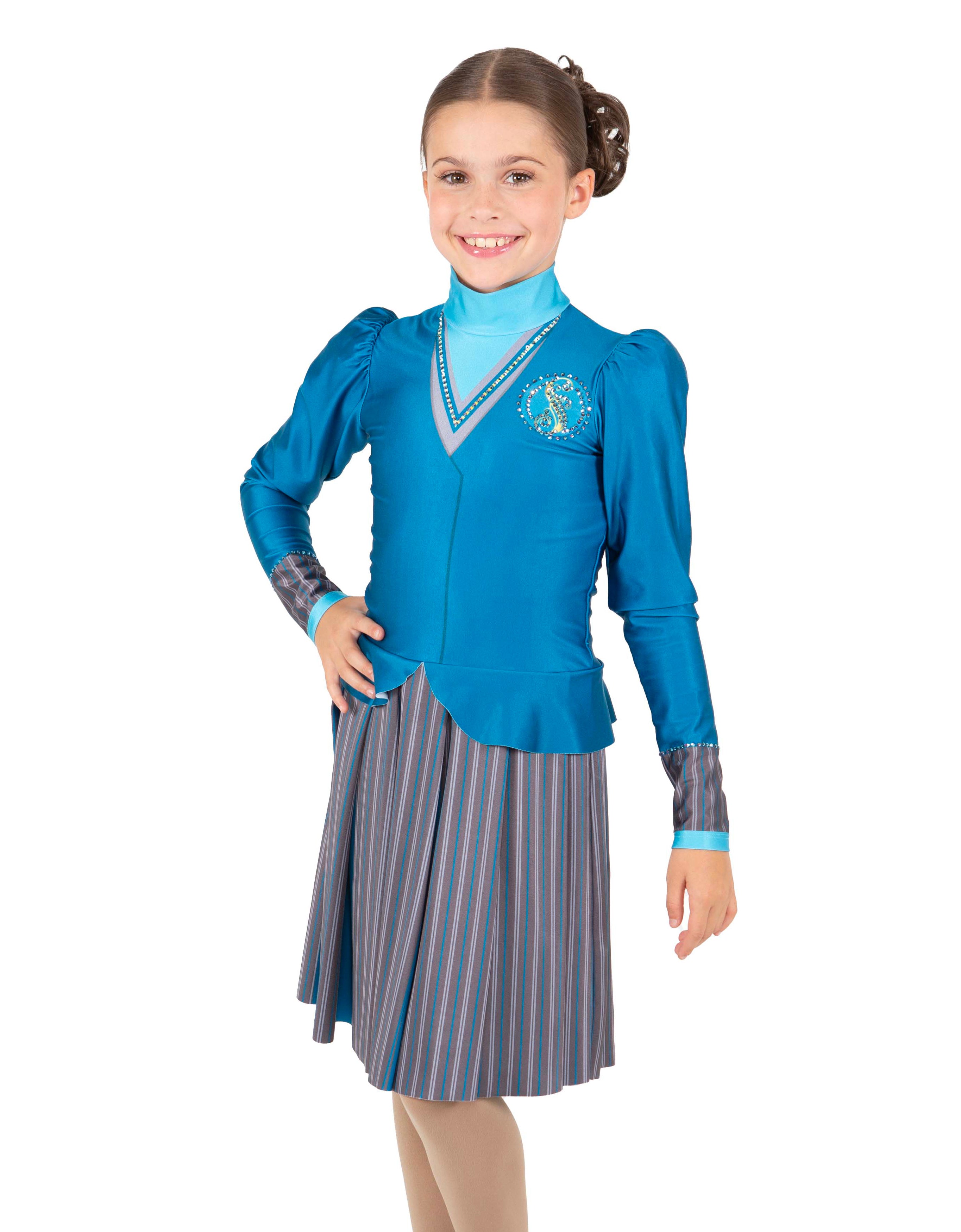 Wizards University LS TNeck Biketard with Attached Pleated Skirt and Peplum