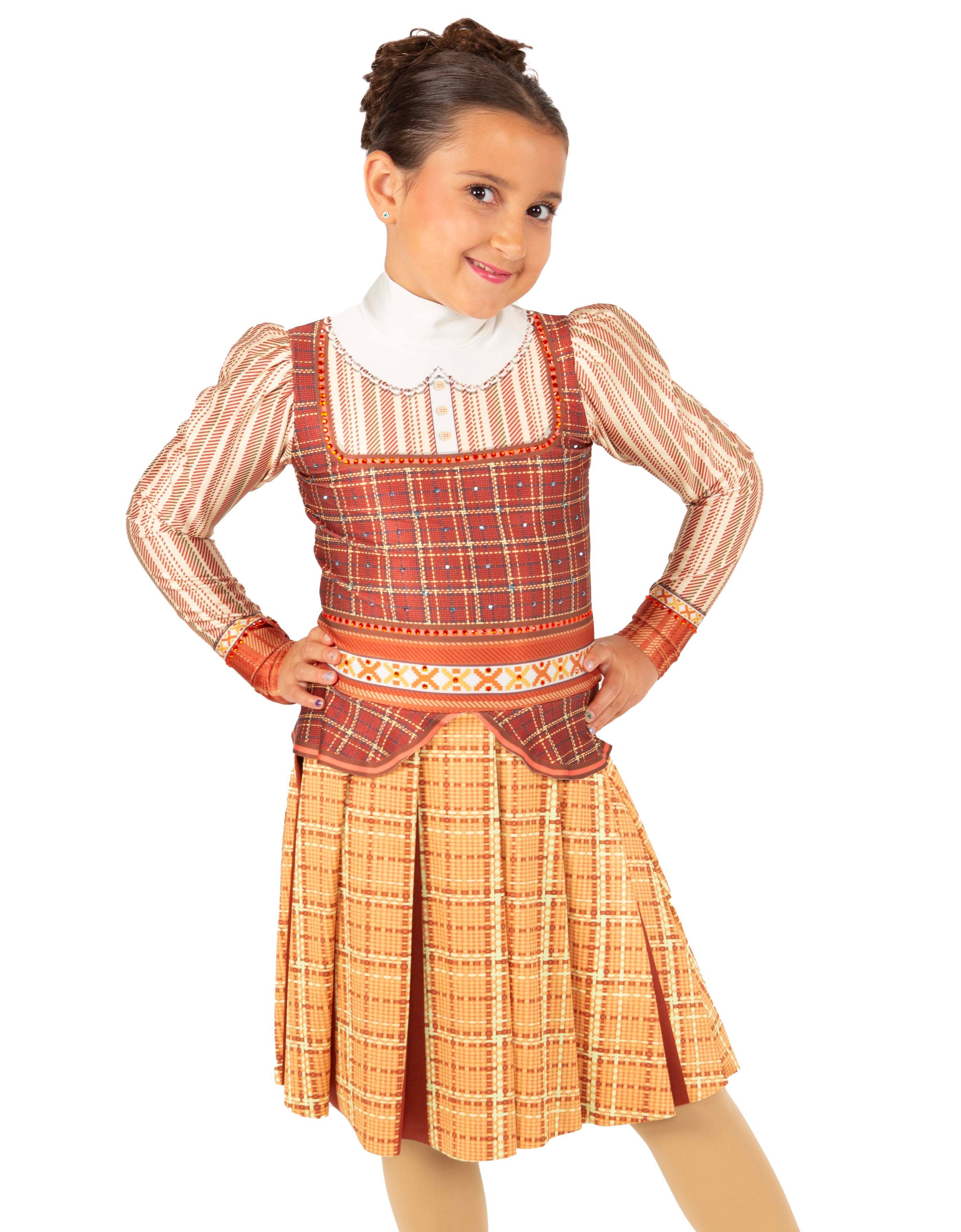 Munchkins Peasant LS Puff Sleeve TNeck Dress with Long Pleated Skirt and Peplum