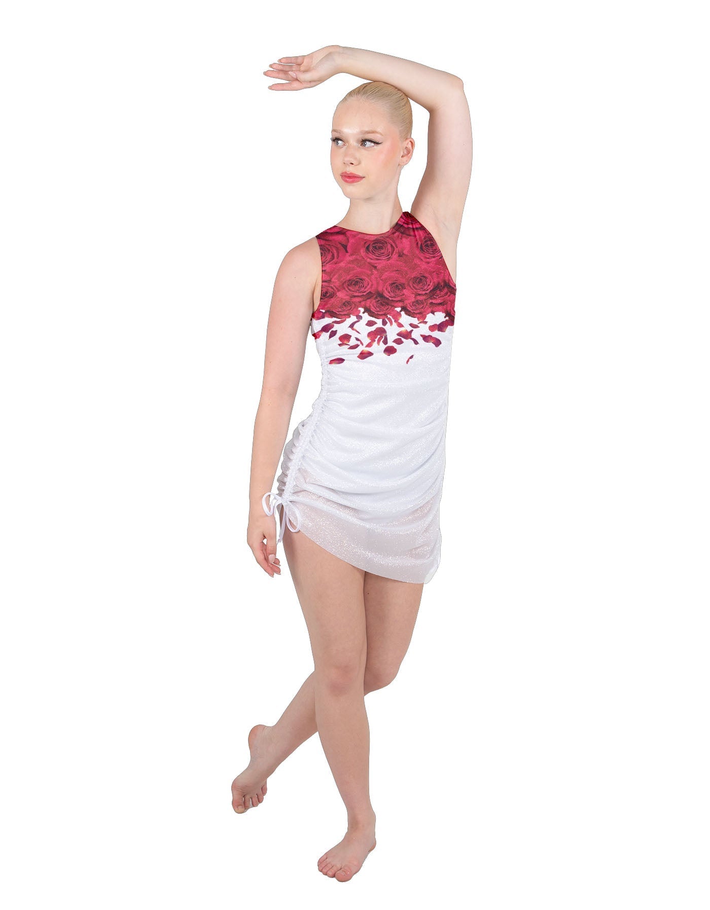 Amour Sleeveless Chiffon Rouched Dress With Leotard