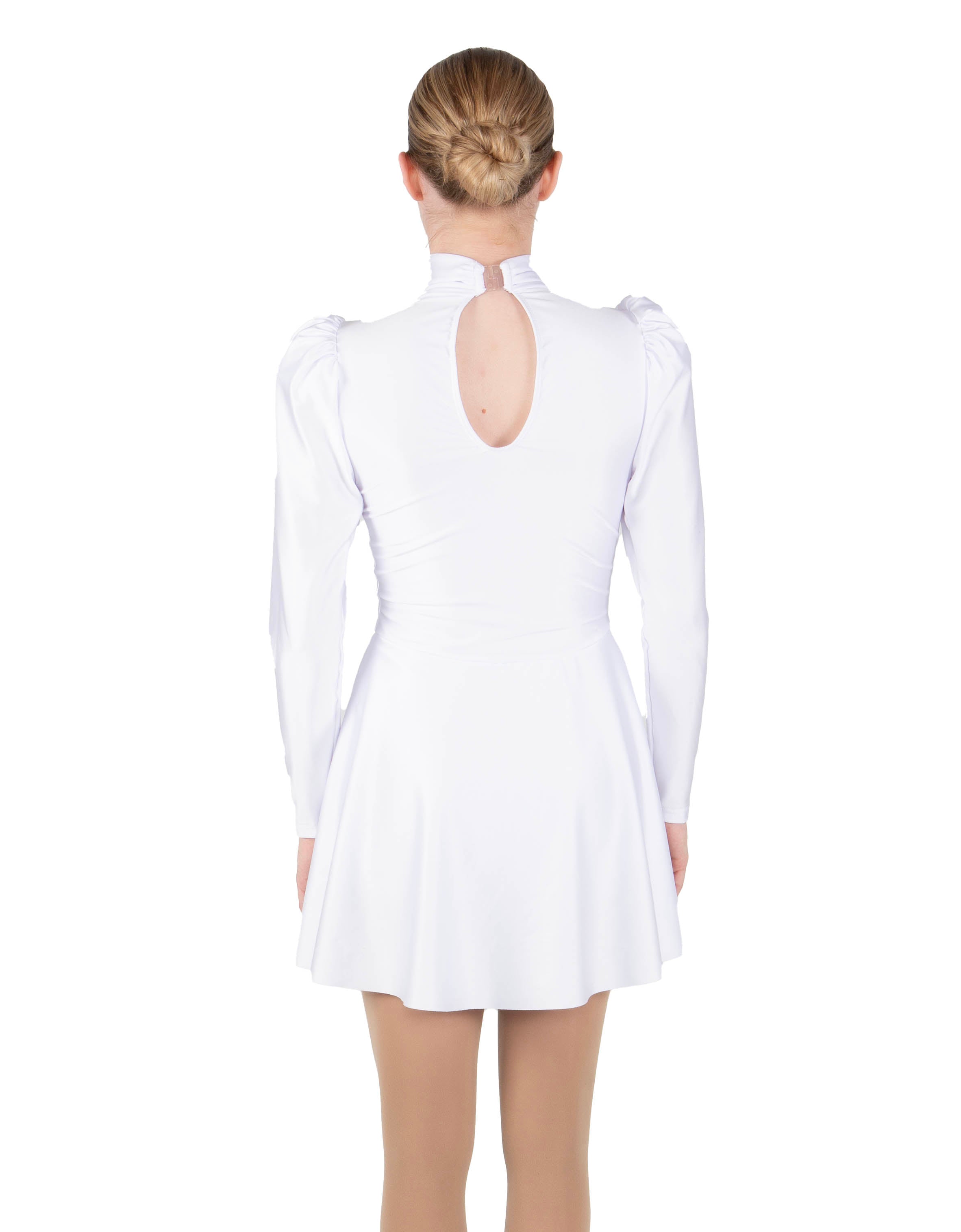 Solid Lycra LS Puff Sleeve TNeck Keyhole Back Dress