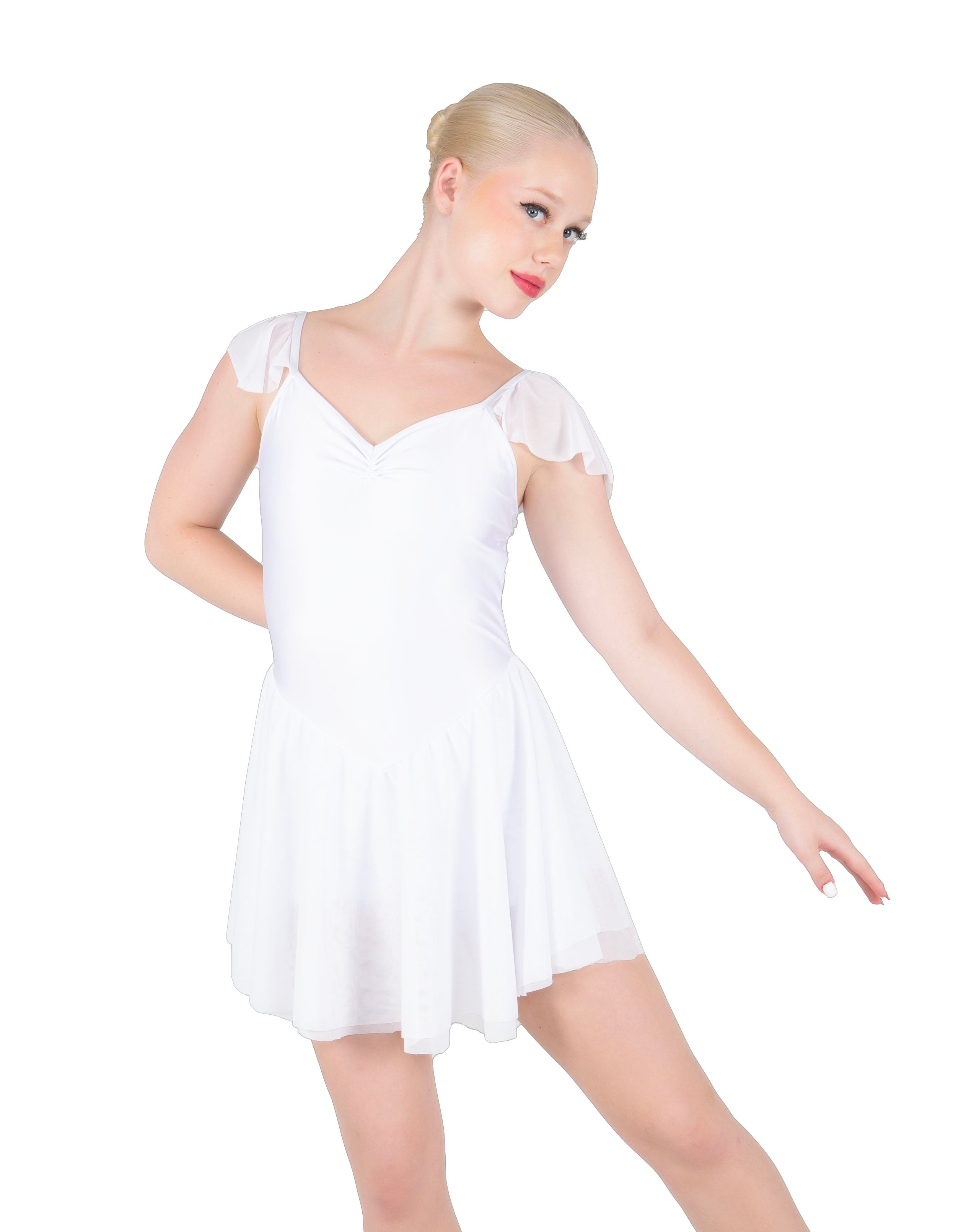 Solid Lycra and Chiffon Flutter Sweetheart Dress