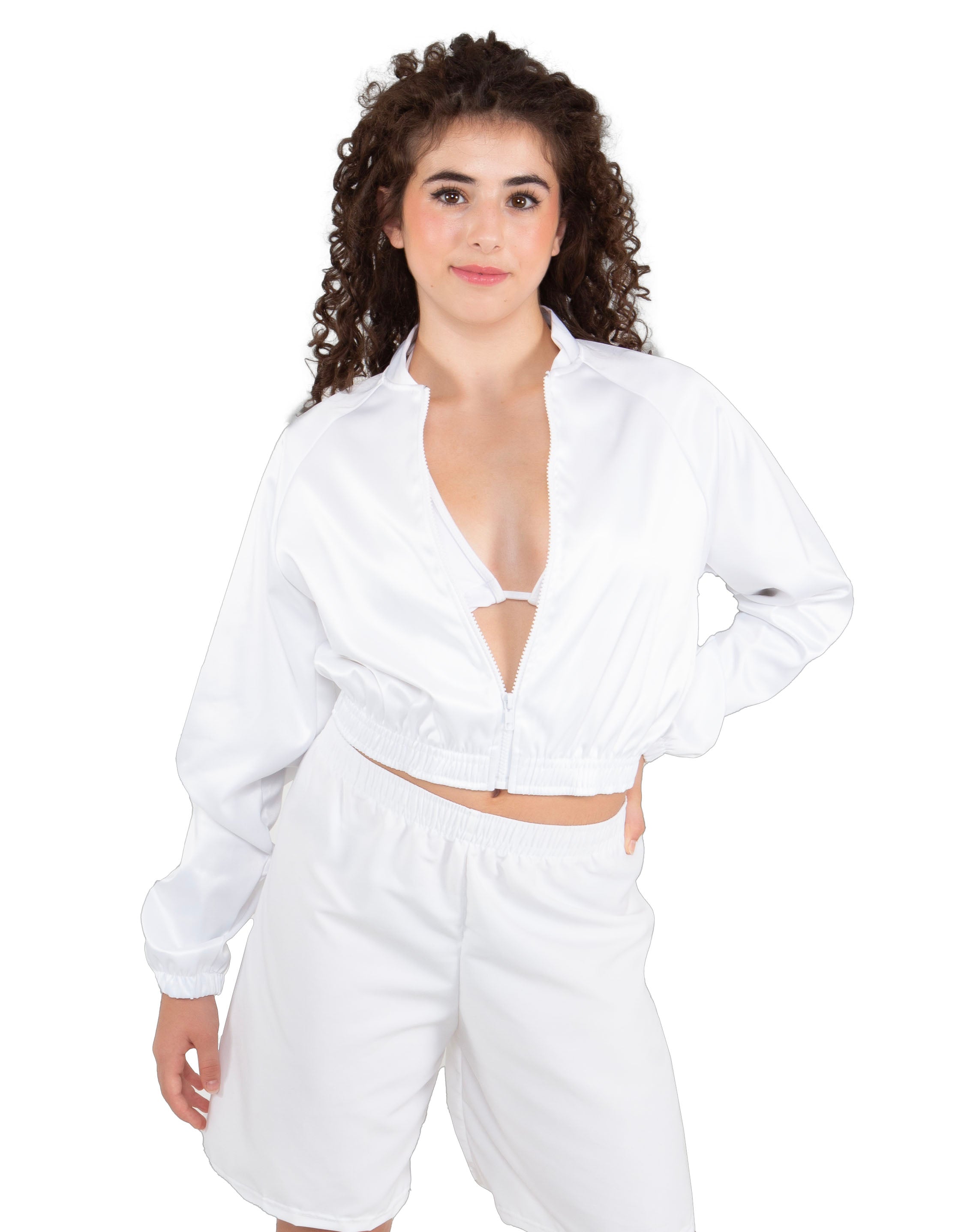 Solid Satin Cropped Jockey Jacket No Rib