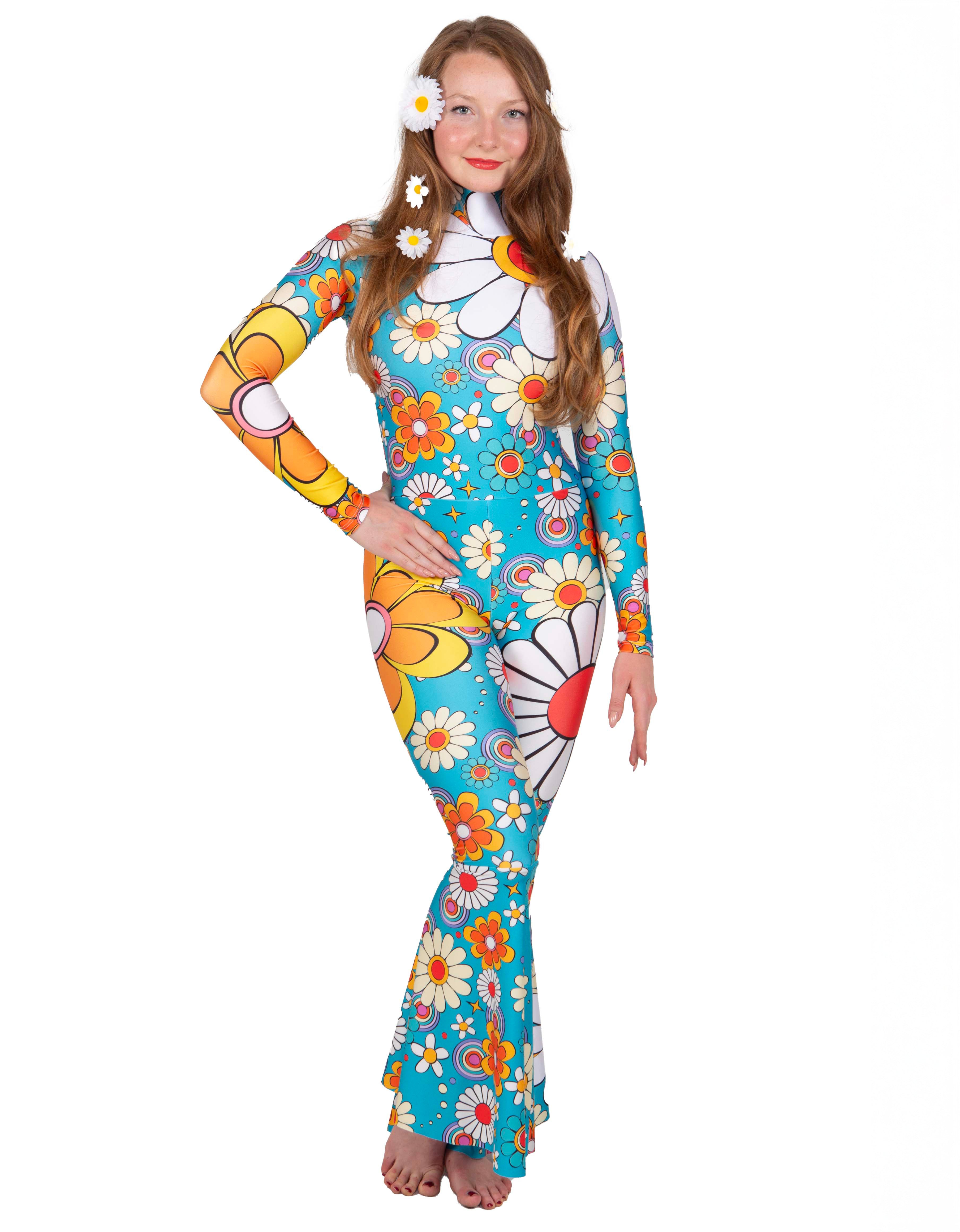 Flower Child Daisy LS Zipper Back Wide Flare Pant Unitard