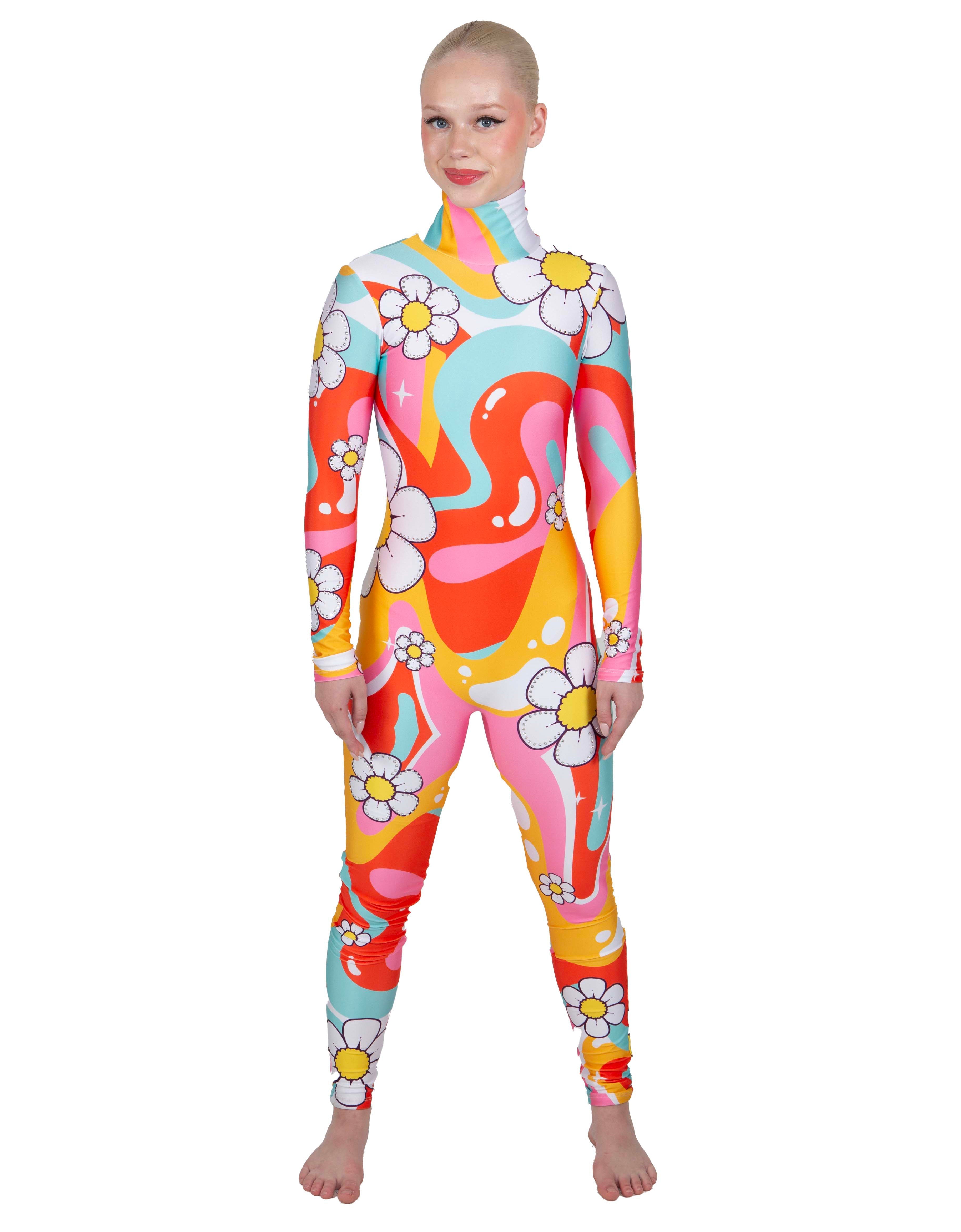 Flower Child Groovy LS Tneck Zipper Back Unitard