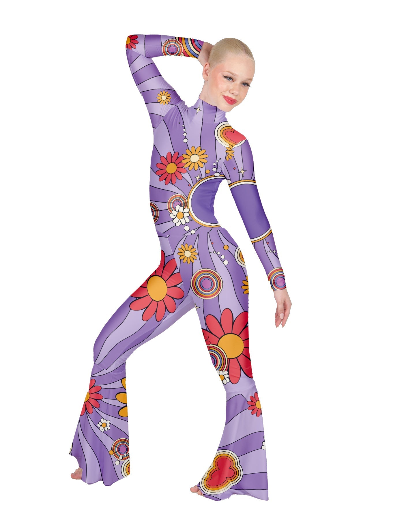 Flower Chlid Swirl LS Zipper Back Wide Flare Pant Unitard