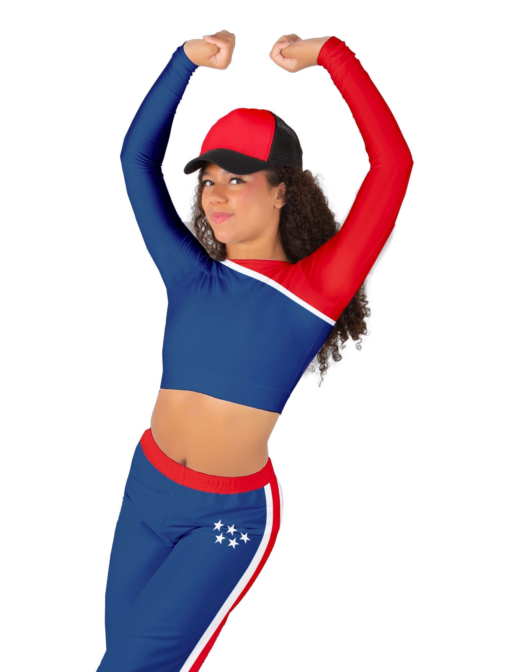 Red White and Blue LS Triangle Back Crop Top