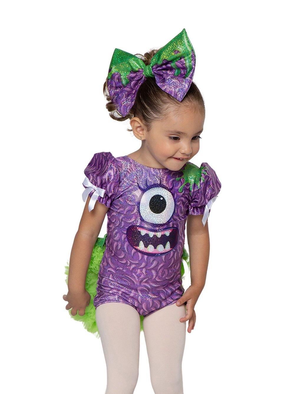Purple People Eater Puff Sleeve Biketard