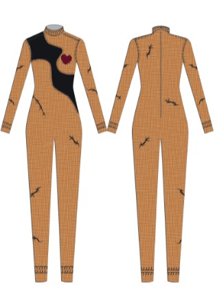 Voodoo Doll Lycra LS Tneck Zipper Back Unitard