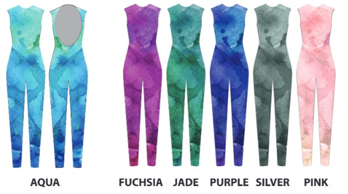 Watercolours Sleeveless Open Back Unitard