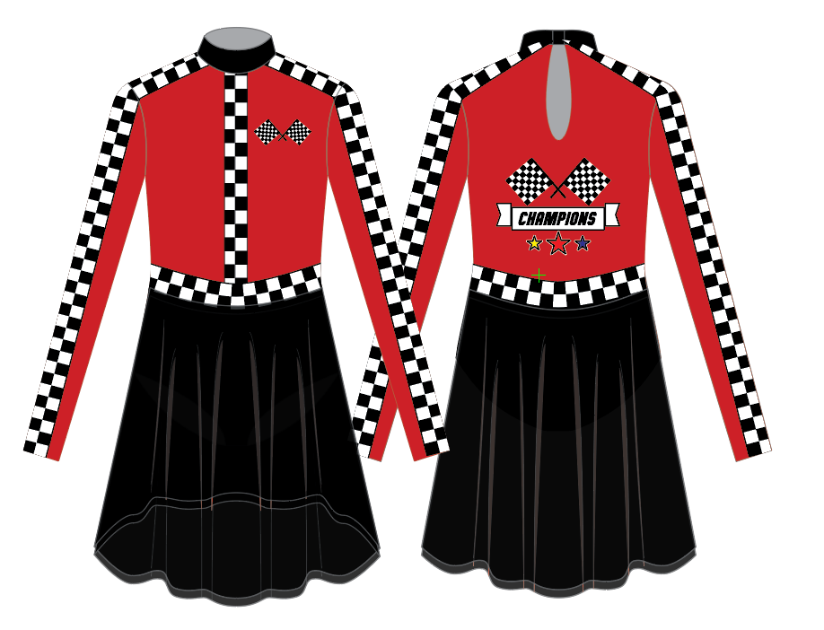 Nascar LS Tneck Keyhole Skating Dress with Double Layer Ballroom Skirt