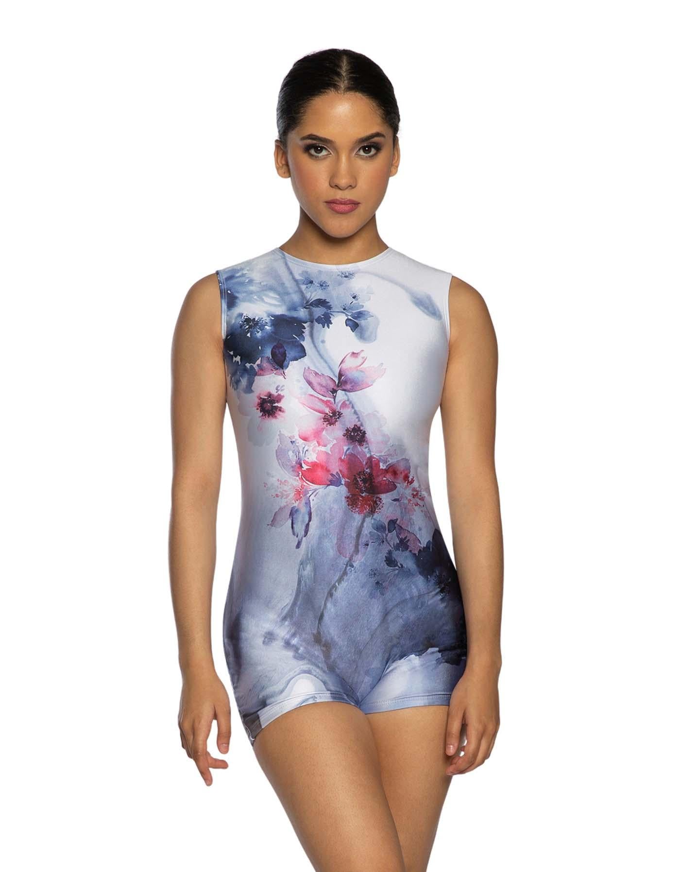 Flower Haze Sleeveless Open Back Biketard - Hamilton Theatrical