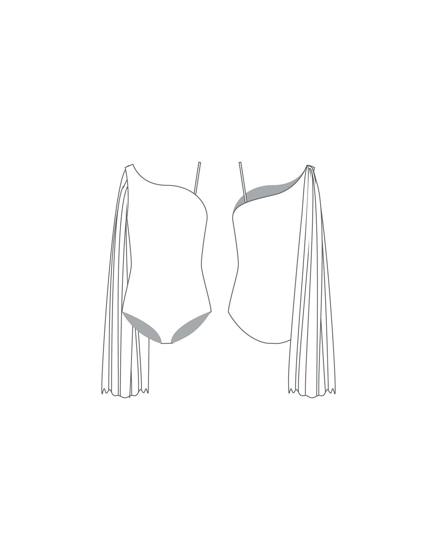 Custom Inked One Shoulder Leotard with Chiffon Sash - Lycra & Chiffon