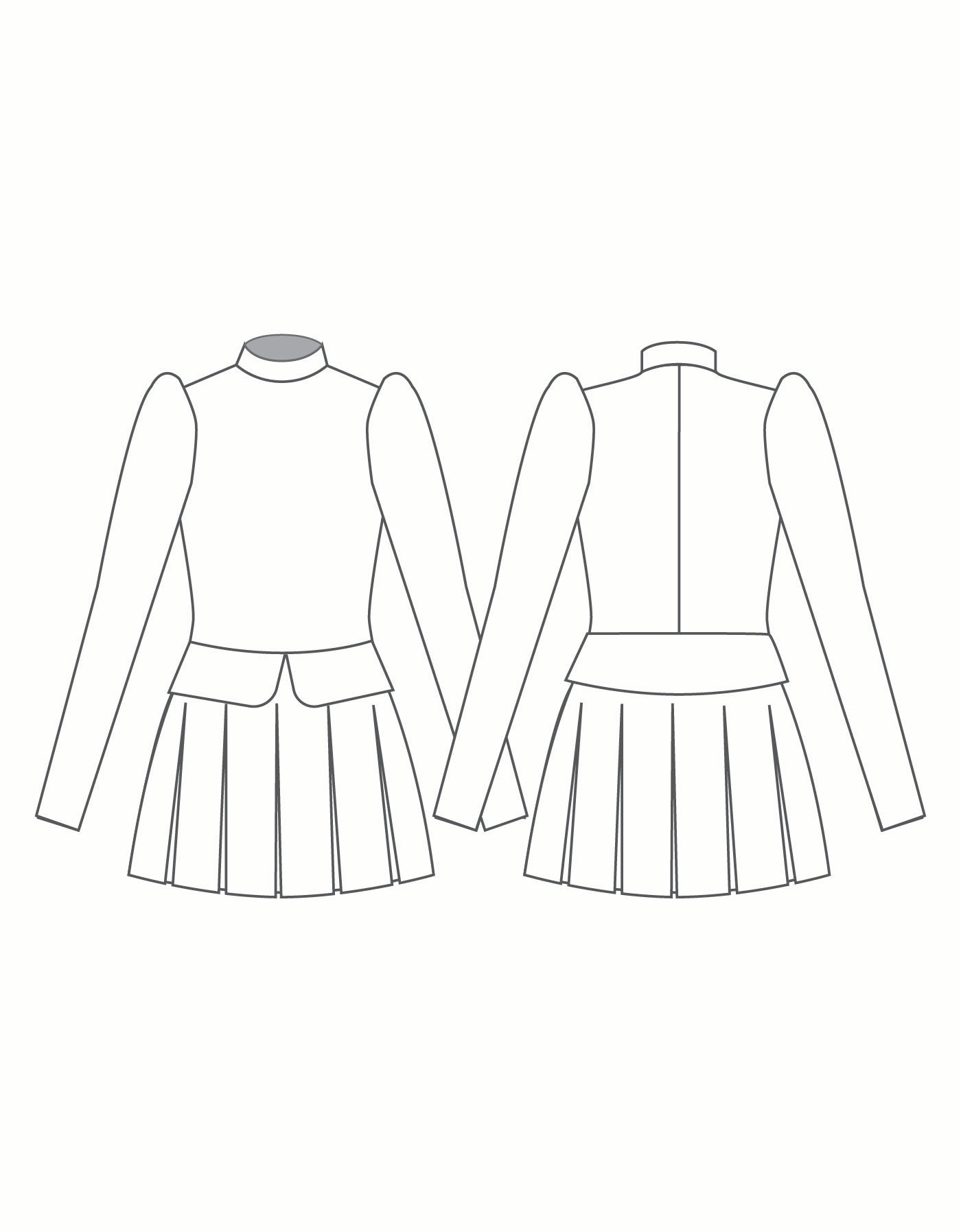 Solid White LS Puff Sleeve TNeck Biketard with Pleated Skirt and Peplum