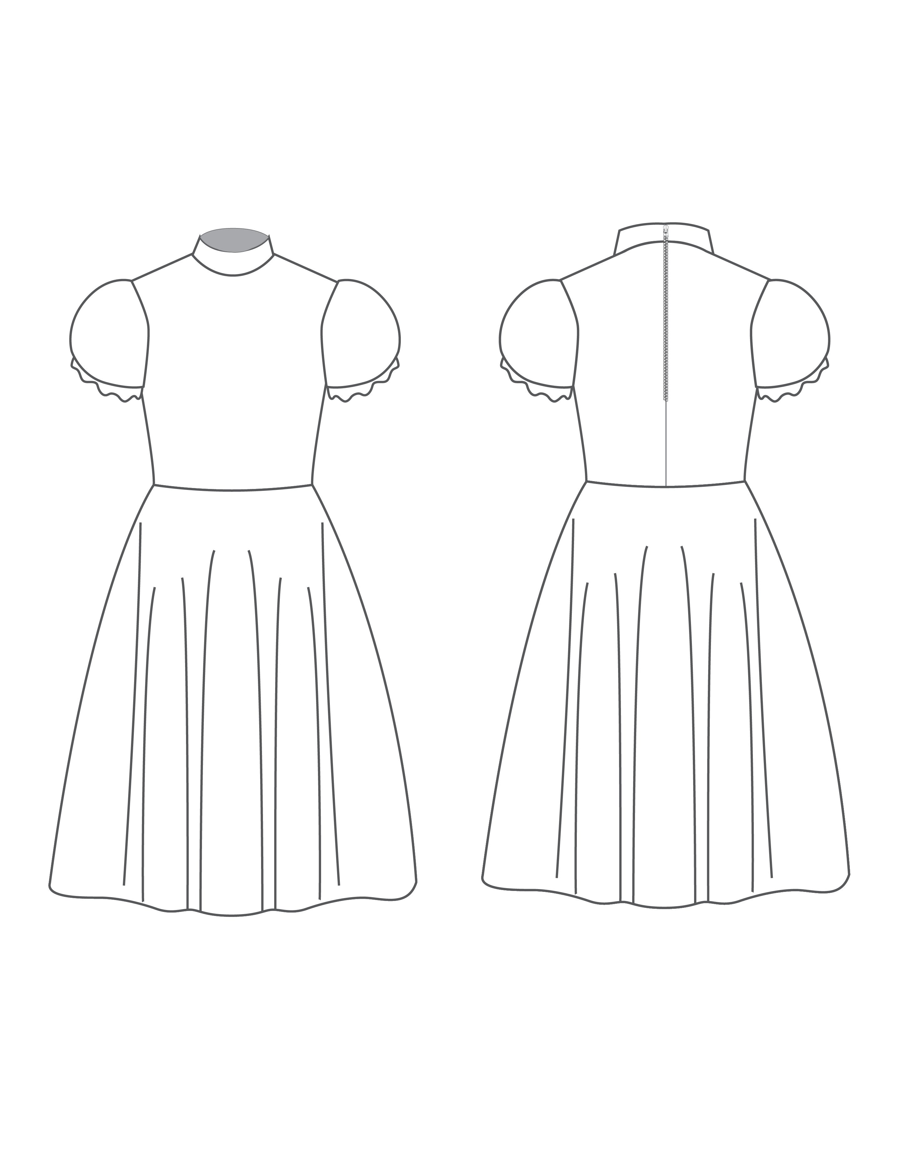 Custom Inked T Neck Puff Sleeve Dress Below Knee Zipper back - Lycra