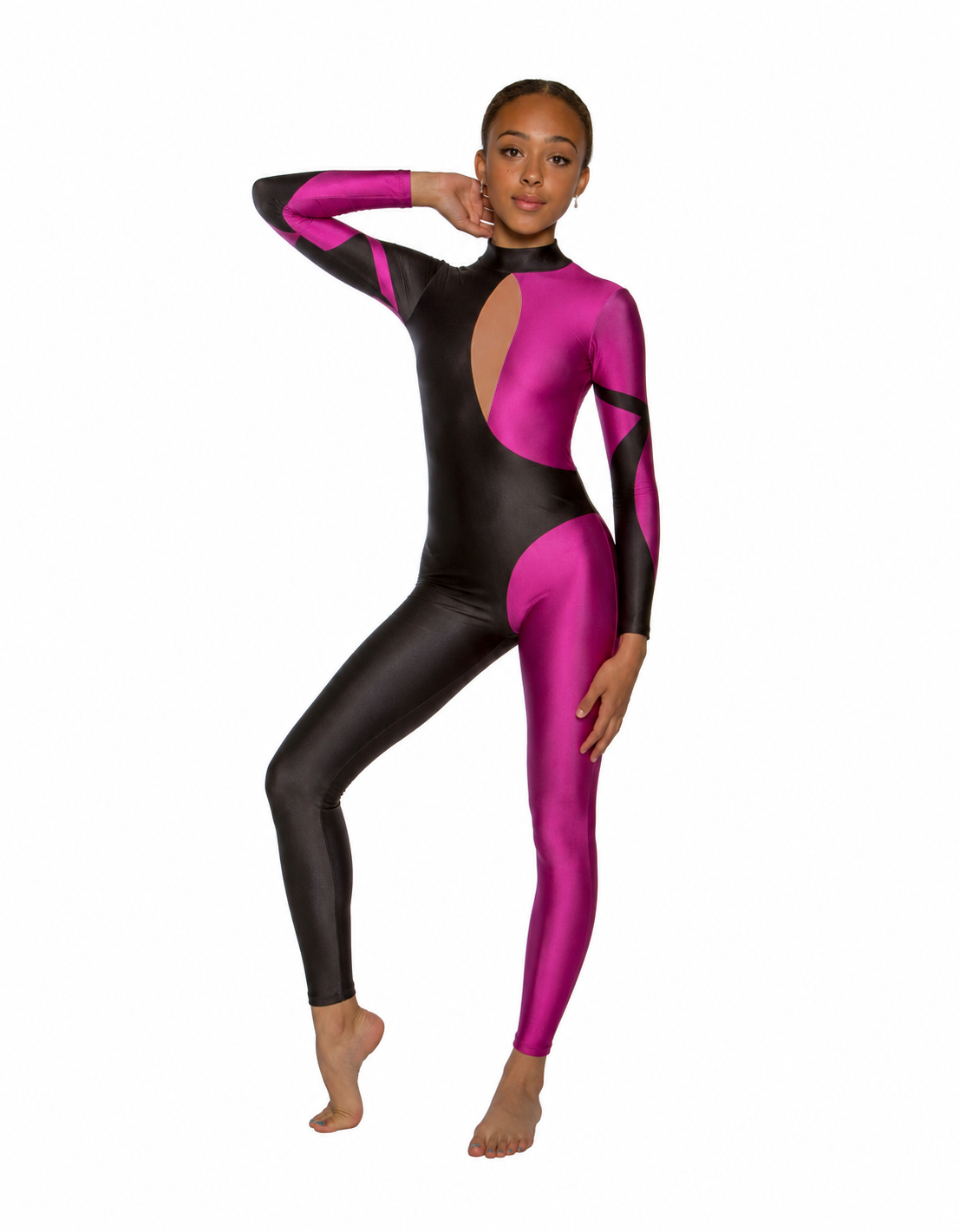 Twisted LS Tneck Zipper Back Unitard