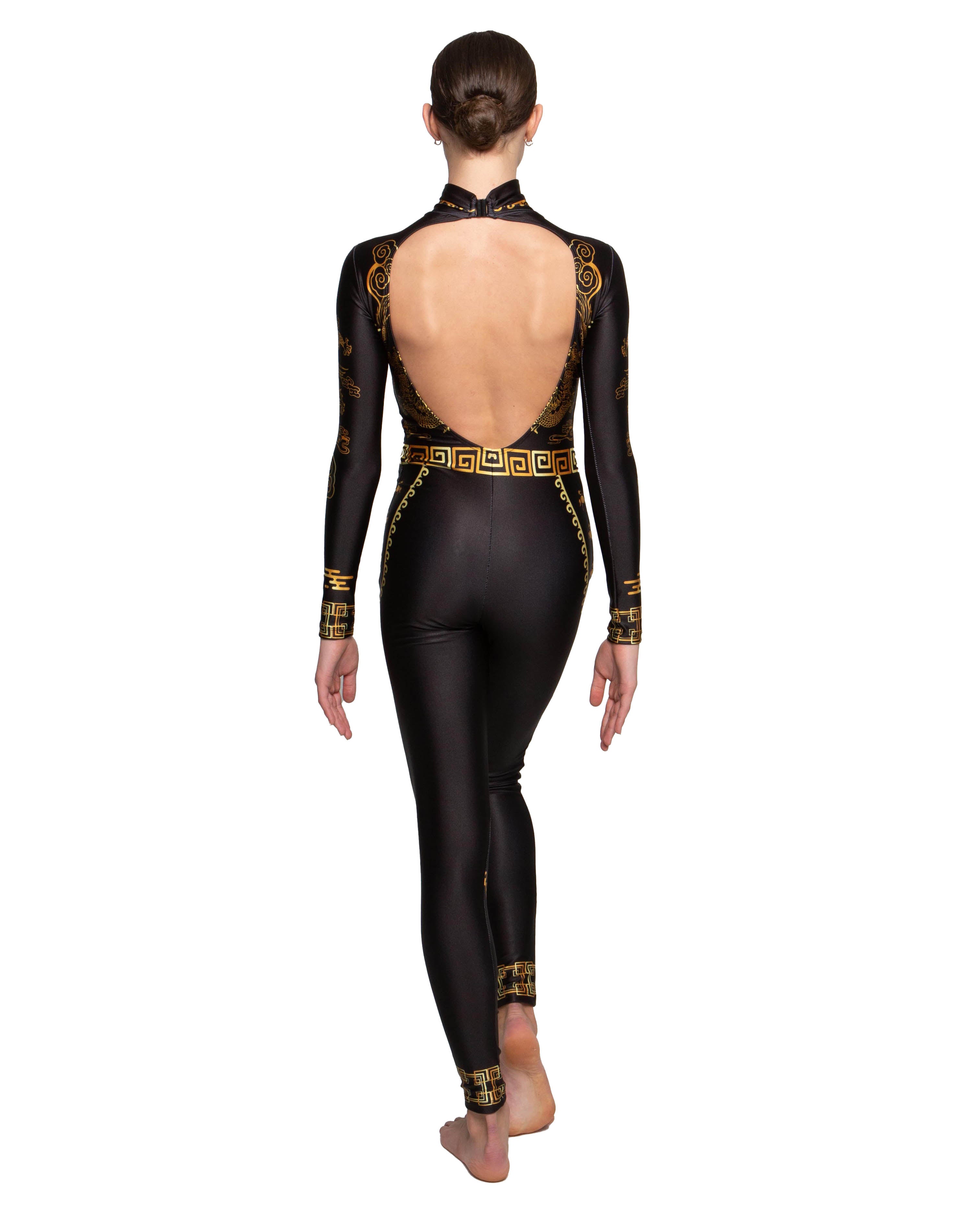 Gold Dragon LS TNeck Open Back Unitard