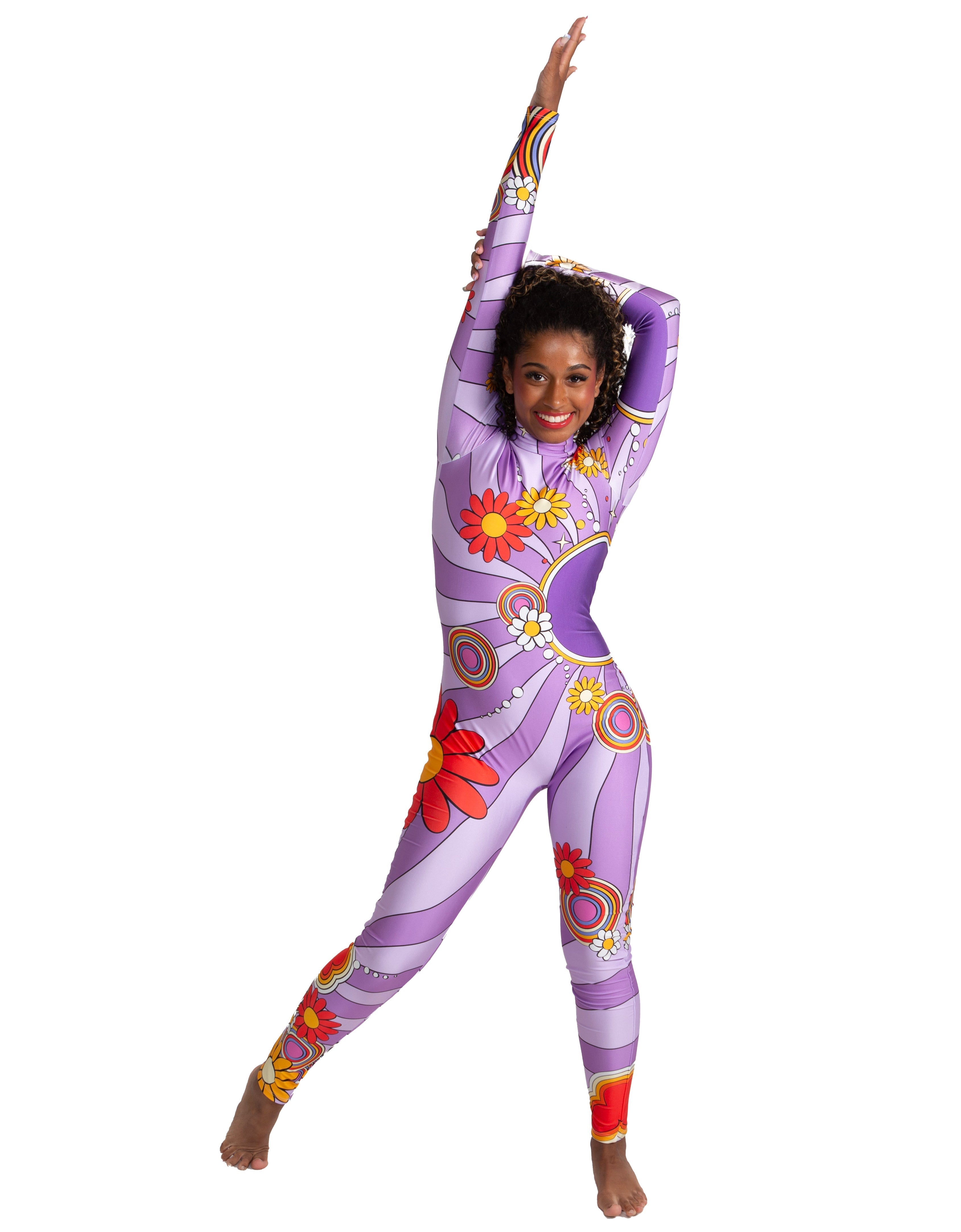 Flower Child Swirl LS Tneck Zipper Back Unitard