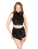 Liquid - Black Flat Sequin Wrap Panel Skort