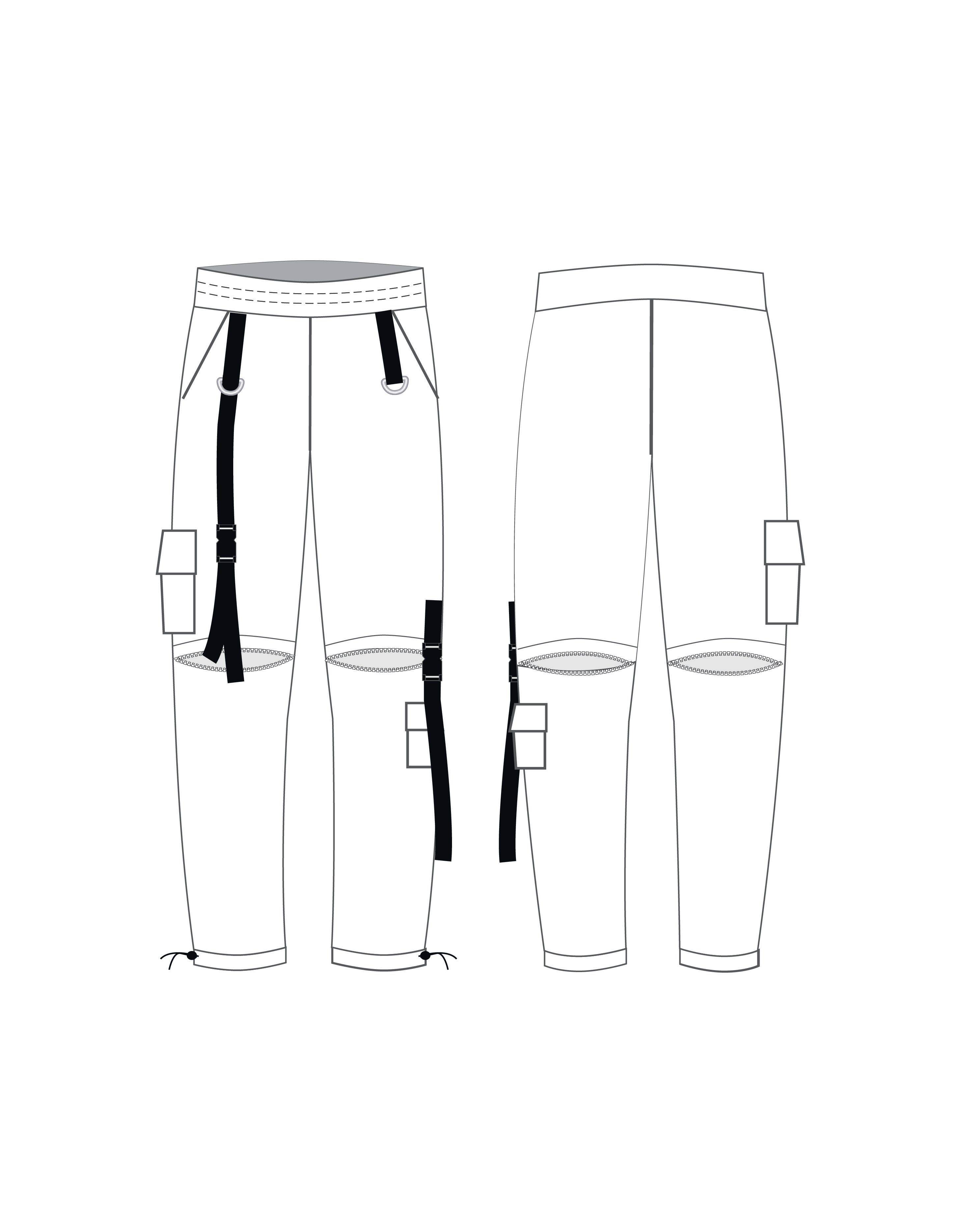 Custom Inked Zipper Cargo Pants with Straps - Satin