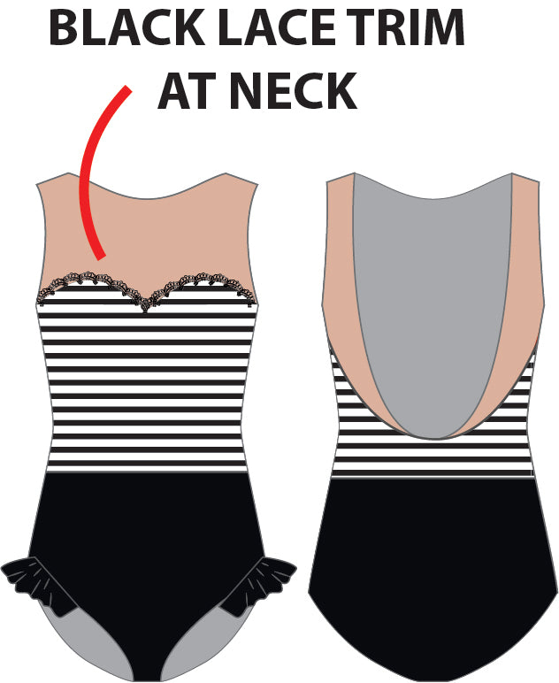 French No Suspenders Mesh Sweetheart Leotard with Leg Ruffle