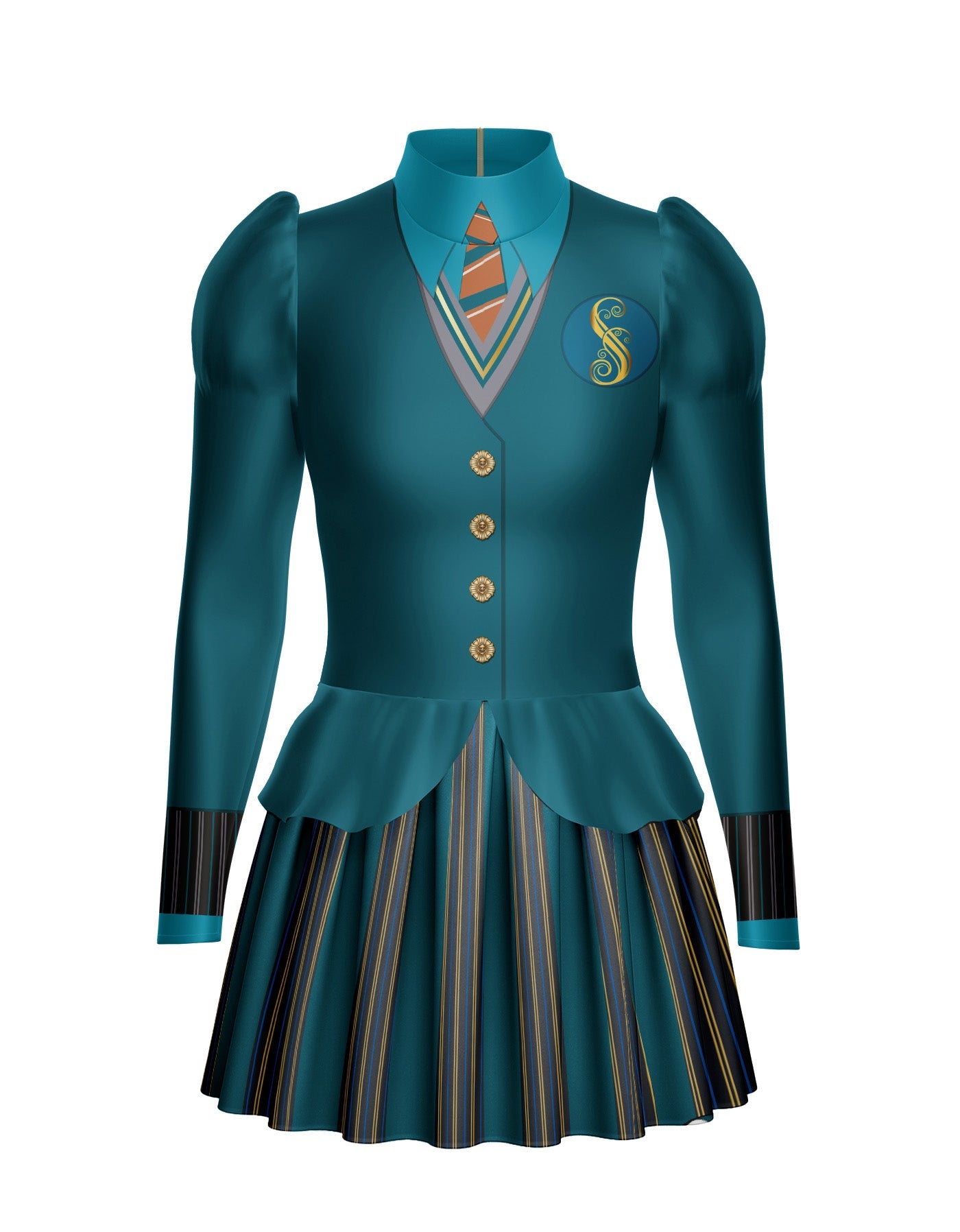 Wizards University LS TNeck Biketard with Attached Pleated Skirt and Peplum