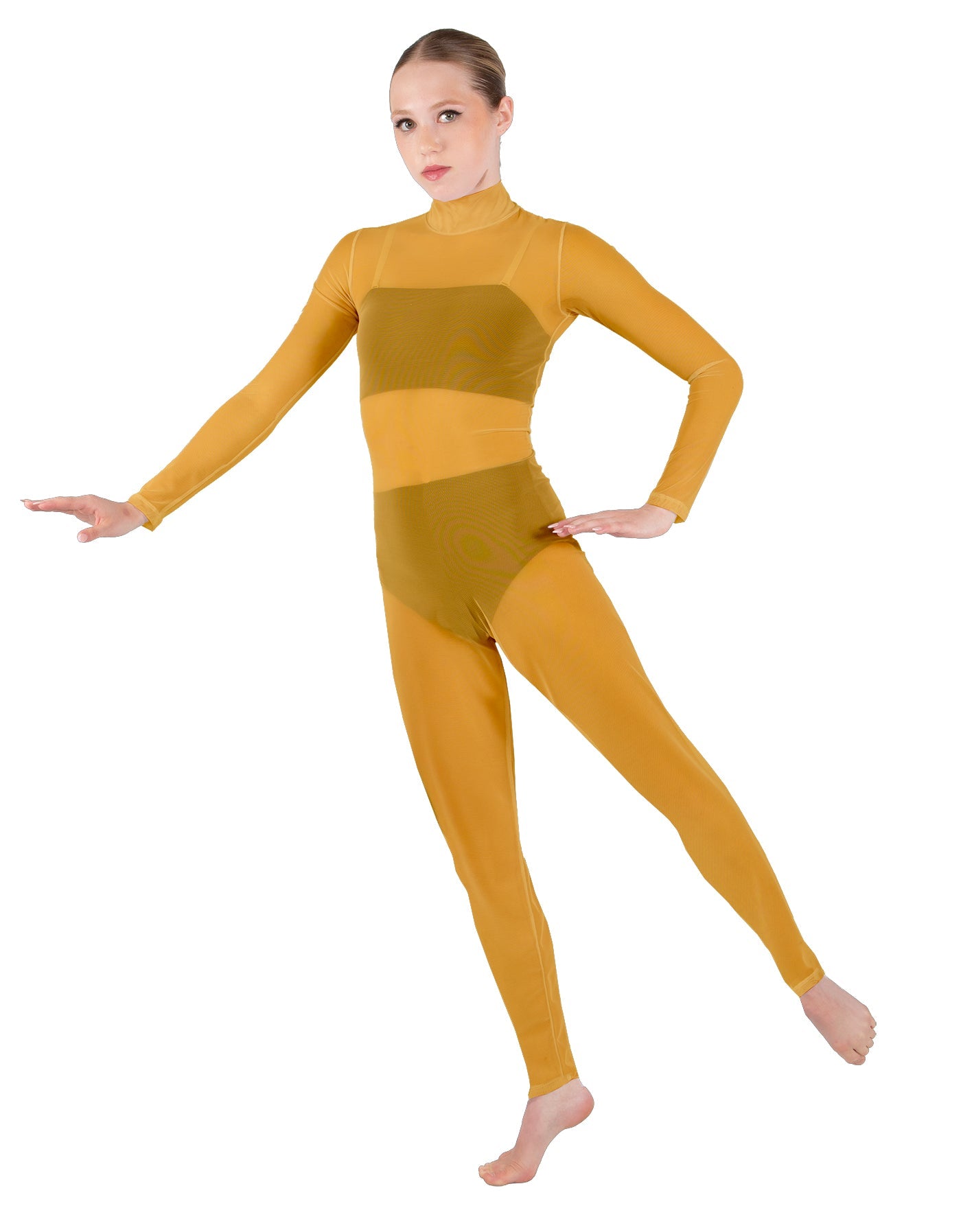 Solid Lycra LS Tneck Open Back Unitard with Bandeau and Panty