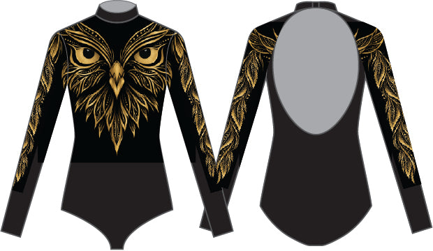 Custom Owls LS Tneck Open Back Leotard