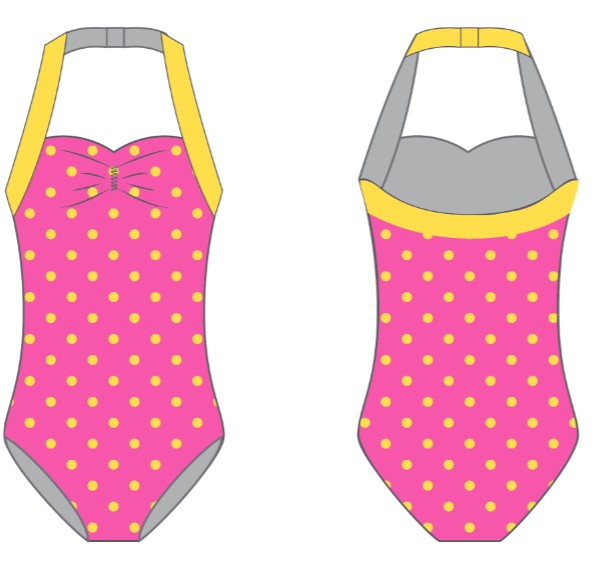 Surfs Up Polkadots Solid Halter Strap Leotard