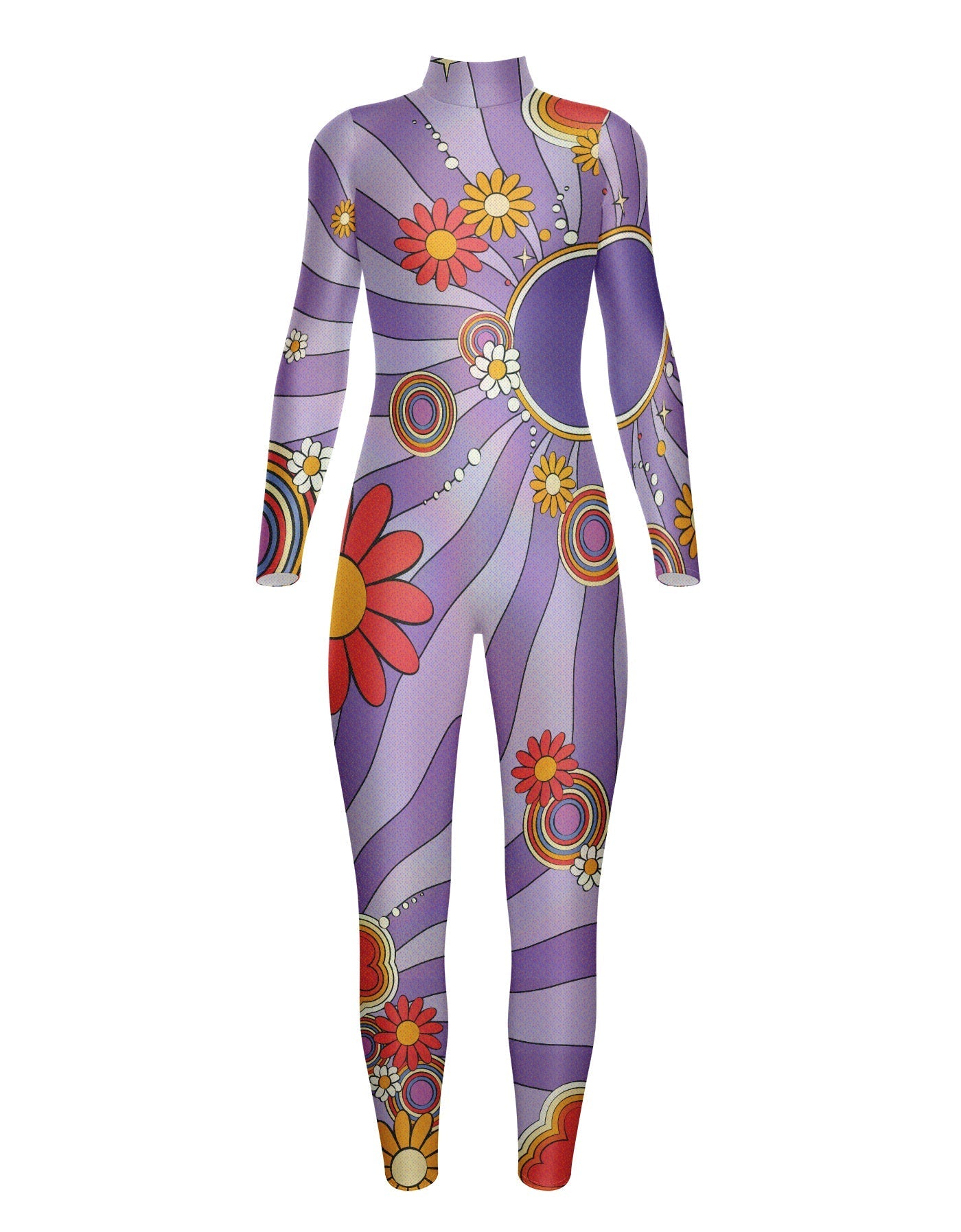 Flower Child Swirl LS Tneck Zipper Back Unitard