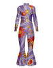 Flower Child Swirl LS Zipper Back Wide Flare Pant Unitard