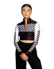 Checkers LS Zipper Front Crop Top