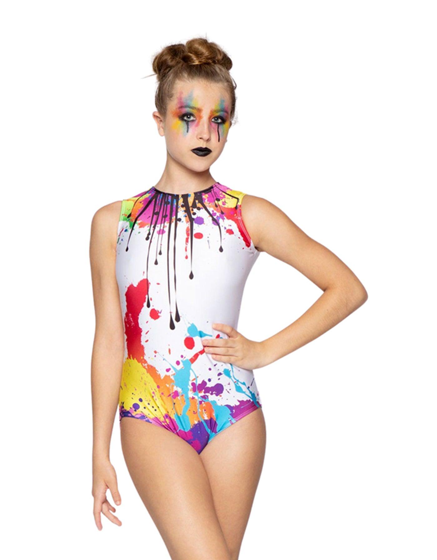 Paint Splatter Sleeveless Circle Back Leotard