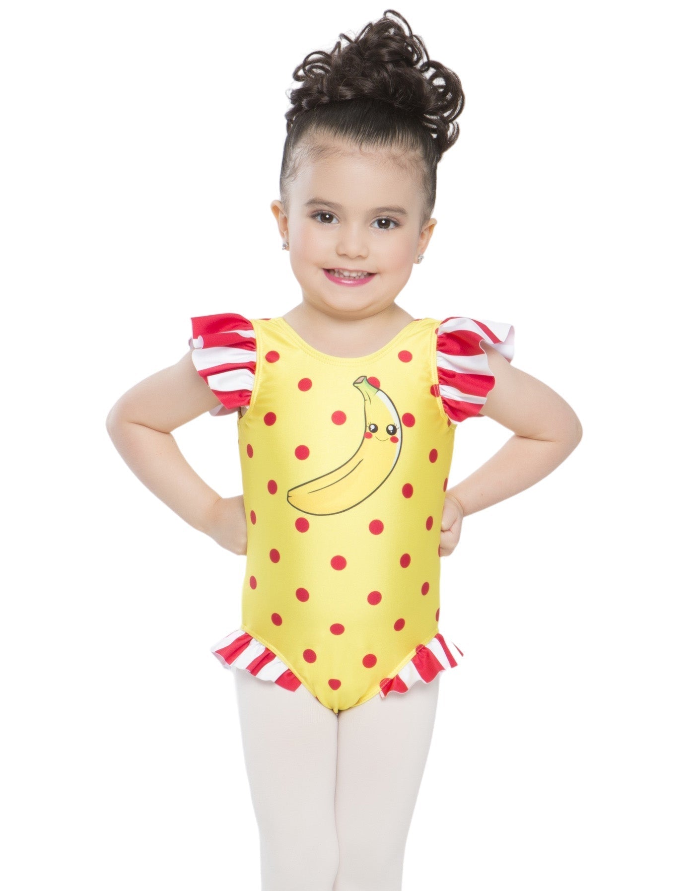 Banana Smoothie Jazz Polkadots Tank with Gather Sleeve and Legs Leotard