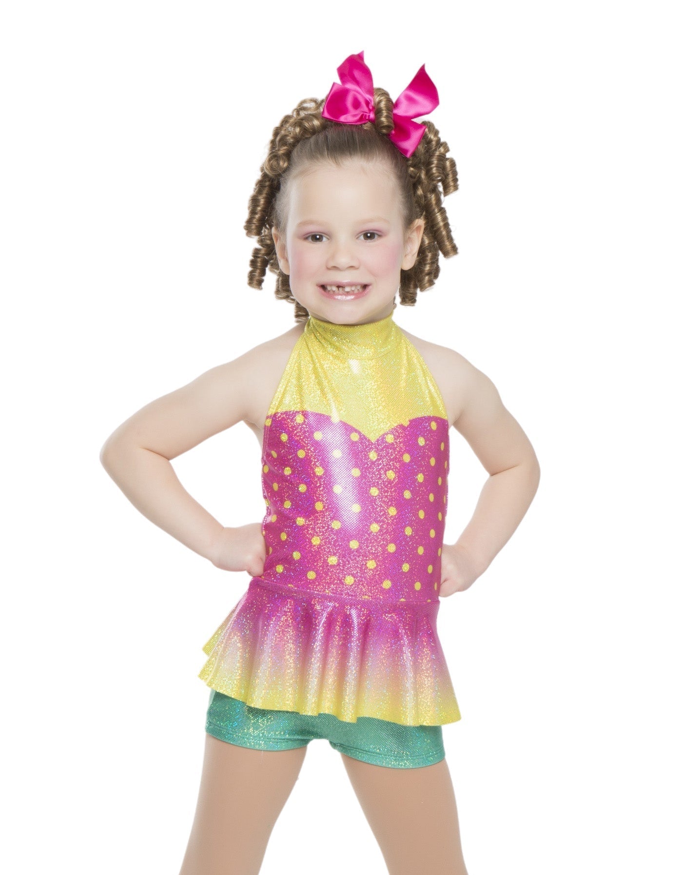 Gogo Flamingo Polkadot Halter Collar with Peplum Biketard