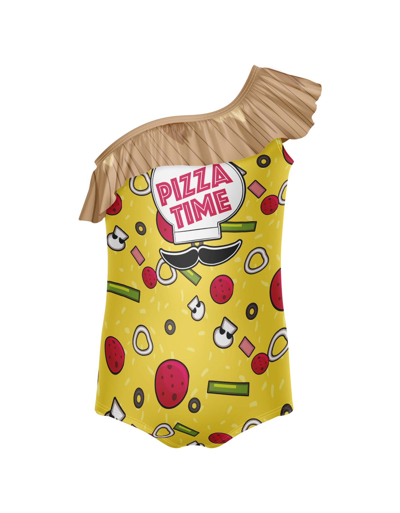 Pizza Time Pizza One Shoulder Leotard with Ruffle