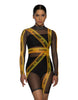 Caution Tape Tneck LS Bike Short Open Back Biketard with Bandeau and Panty - Hamilton Theatrical