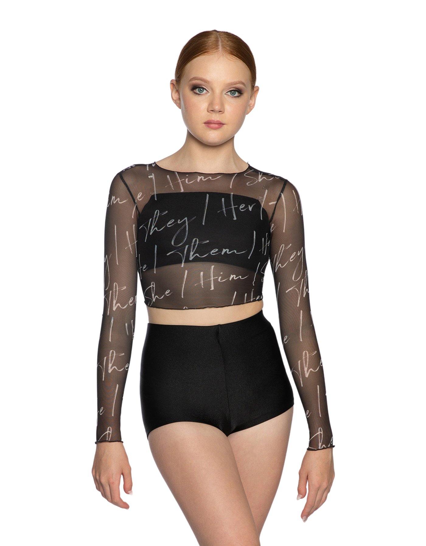 She/Her He/Him LS Mesh Crop Top - Hamilton Theatrical